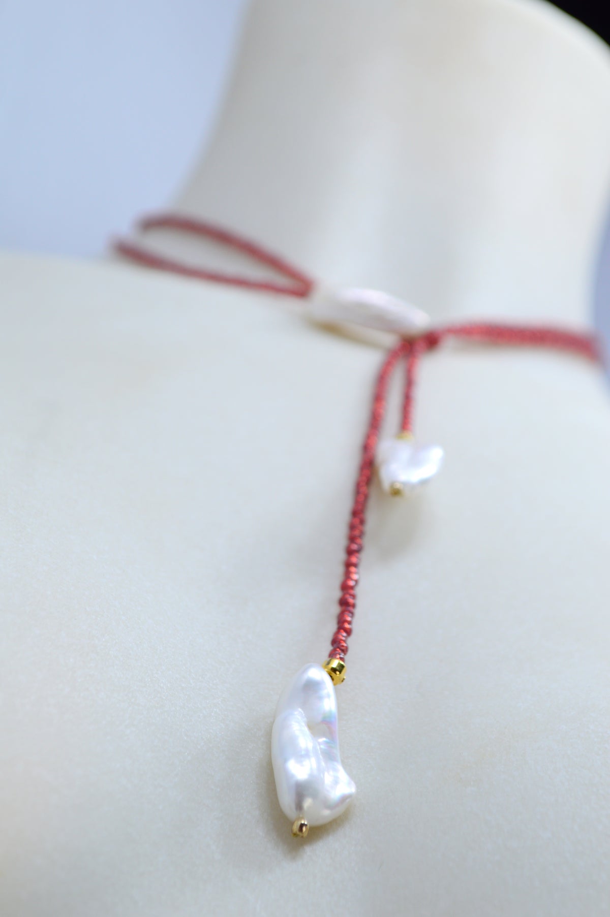 Brick Red | Baroque Pearl Beaded Wrap Lariat