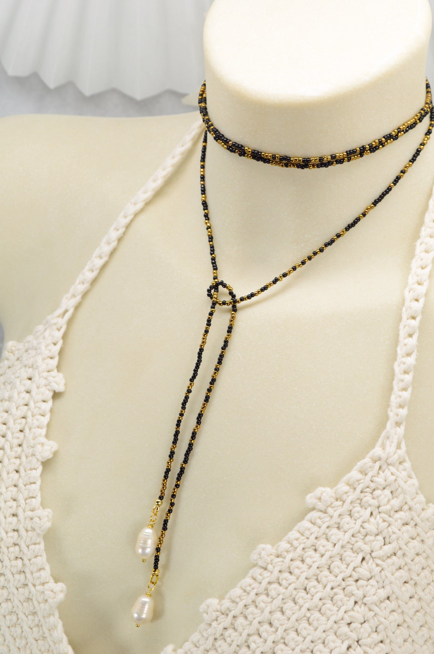 Boho Pearl Lariat Necklace – 31 Colors | Handmade Beaded Y Necklace with Freshwater Pearls | Adjustable Long Layered Necklace for Women
