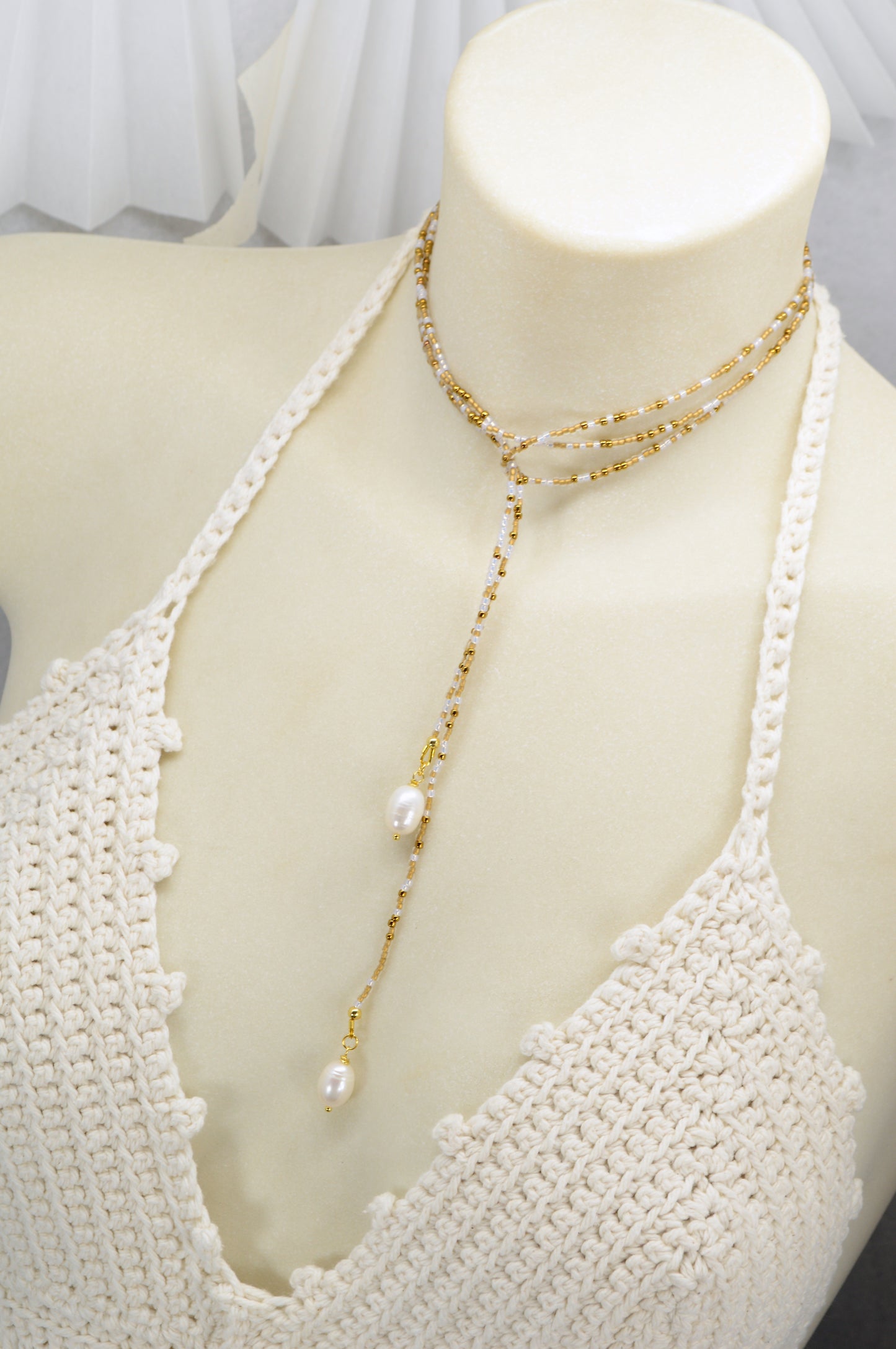 Boho Pearl Lariat Necklace – 31 Colors | Handmade Beaded Y Necklace with Freshwater Pearls | Adjustable Long Layered Necklace for Women