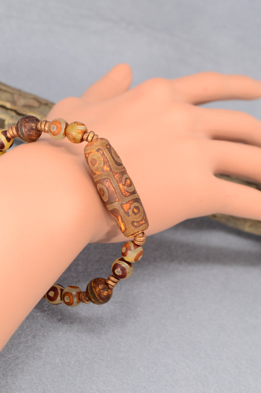 Unisex Tibetan Dzi Bead Bracelet | Agate Protection Jewelry | Spiritual Healing Boho Style