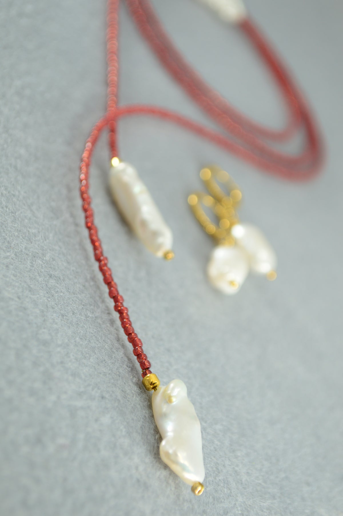 Brick Red | Baroque Pearl Beaded Wrap Lariat