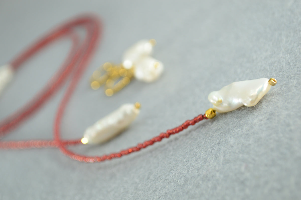 Brick Red | Baroque Pearl Beaded Wrap Lariat