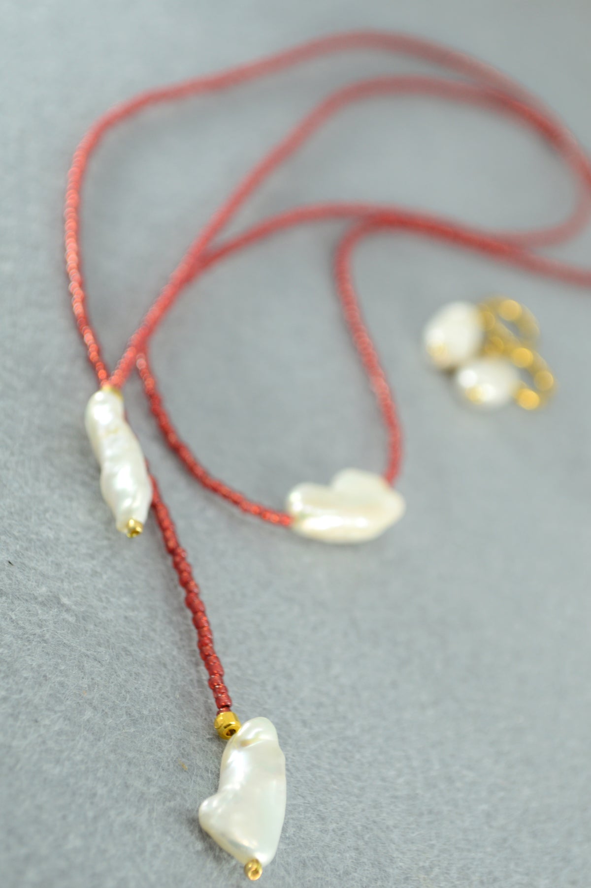 Brick Red | Baroque Pearl Beaded Wrap Lariat