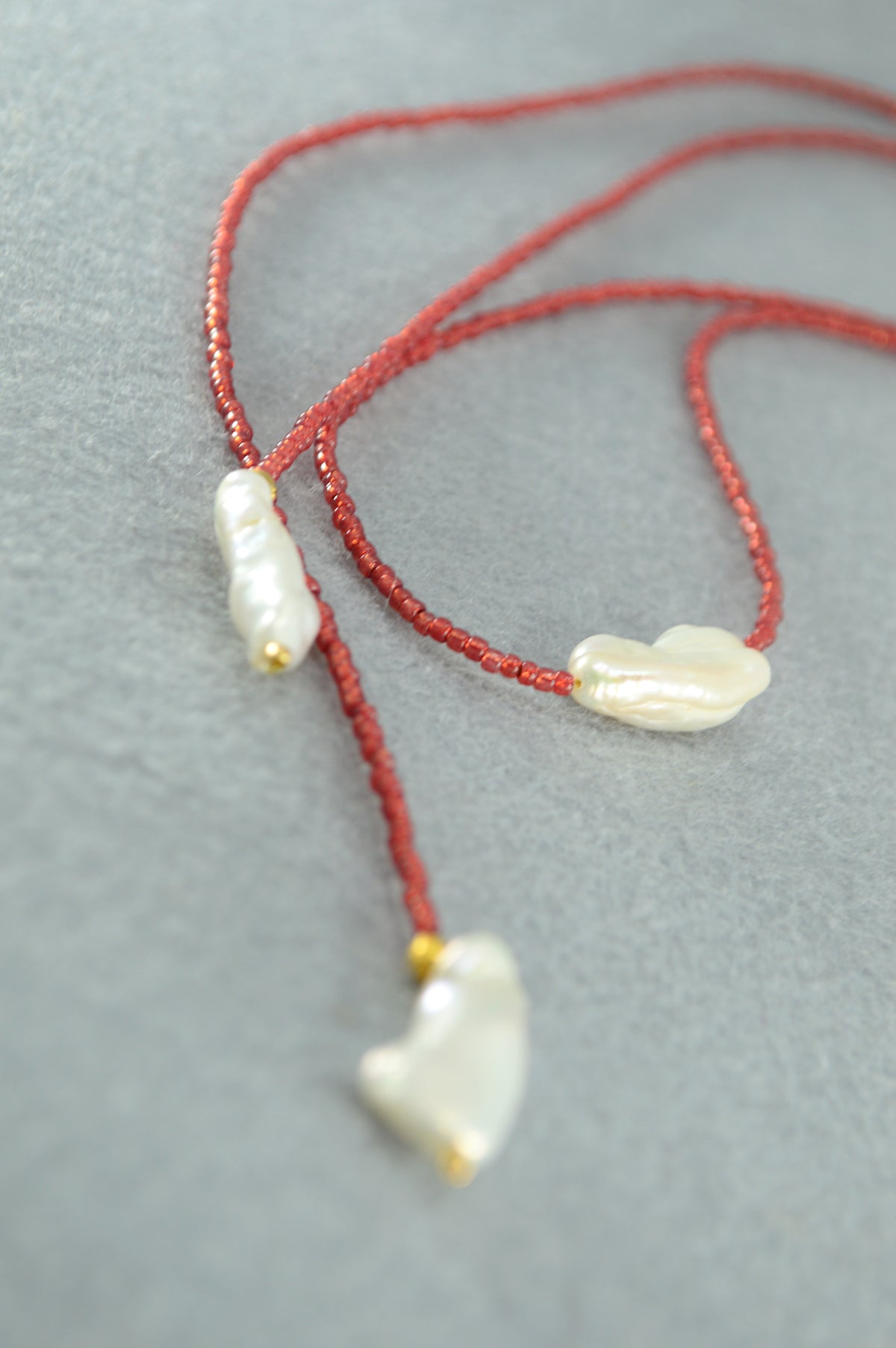 Brick Red | Baroque Pearl Beaded Wrap Lariat