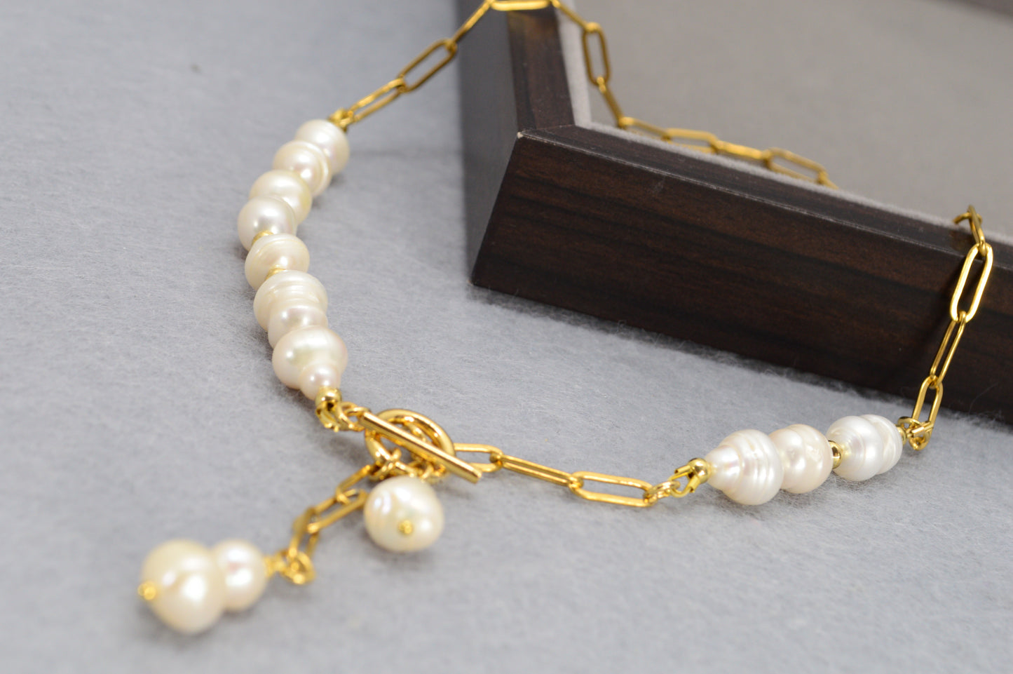 Gold Asymmetrical Pearl Necklace | Stainless Steel & Freshwater Pearls | Modern Baroque