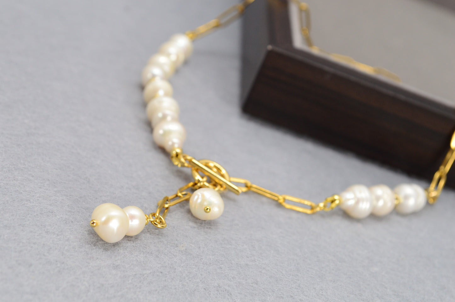 Gold Asymmetrical Pearl Necklace | Stainless Steel & Freshwater Pearls | Modern Baroque
