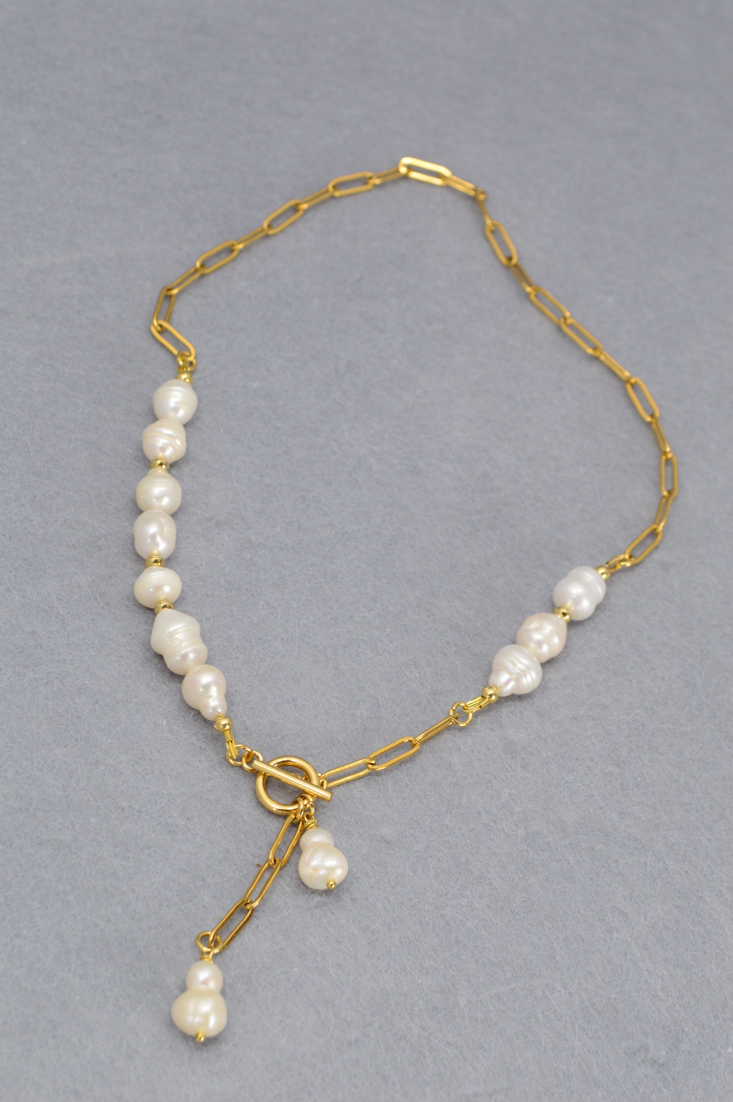 Gold Asymmetrical Pearl Necklace | Stainless Steel & Freshwater Pearls | Modern Baroque