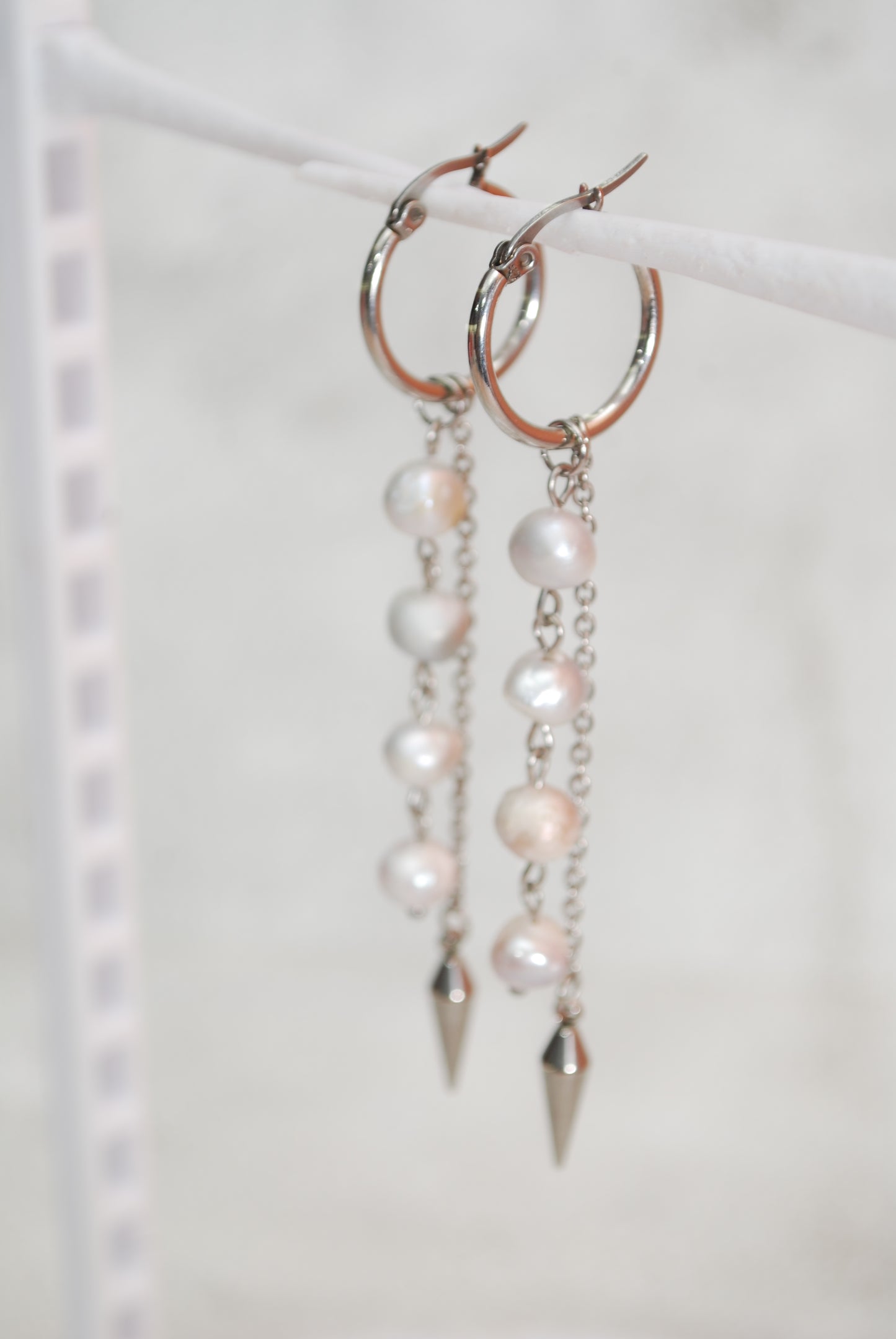 Aros con colgante de perla – joyería boho llamativa – aprox. 10 cm - 4"
