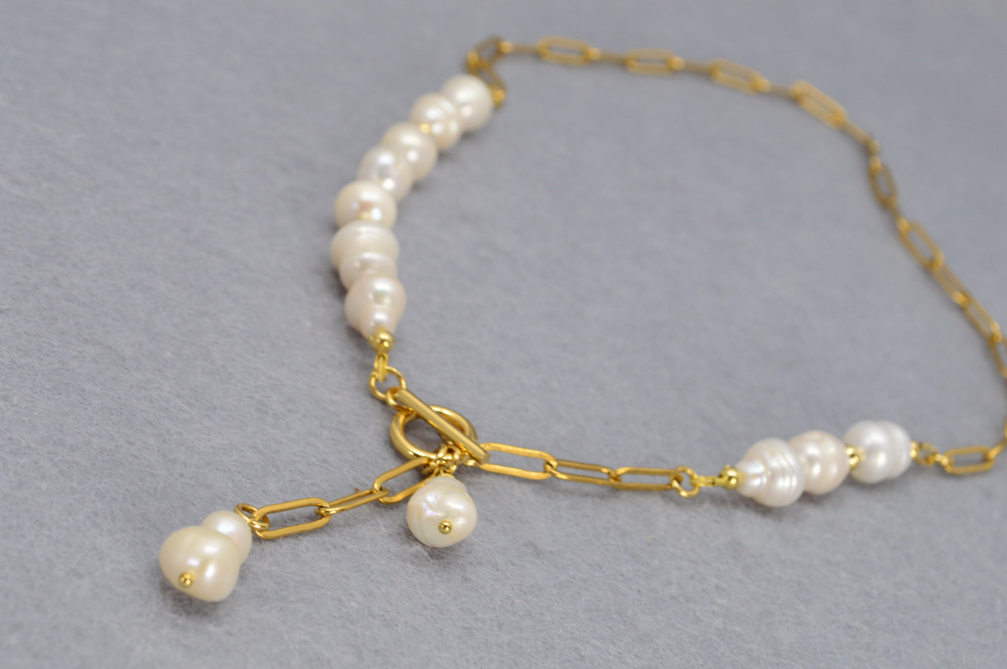 Gold Asymmetrical Pearl Necklace | Stainless Steel & Freshwater Pearls | Modern Baroque
