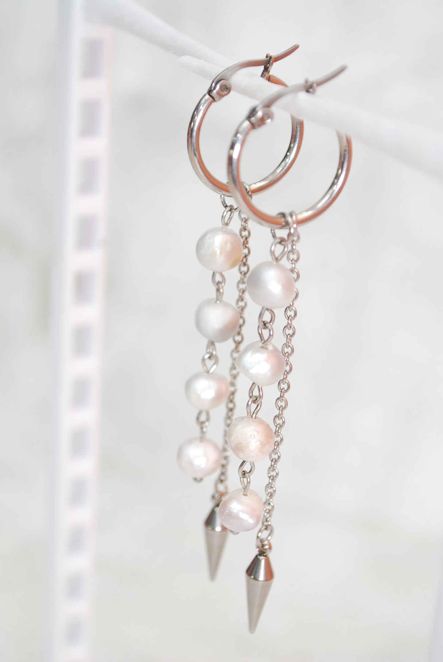 Aros con colgante de perla – joyería boho llamativa – aprox. 10 cm - 4"
