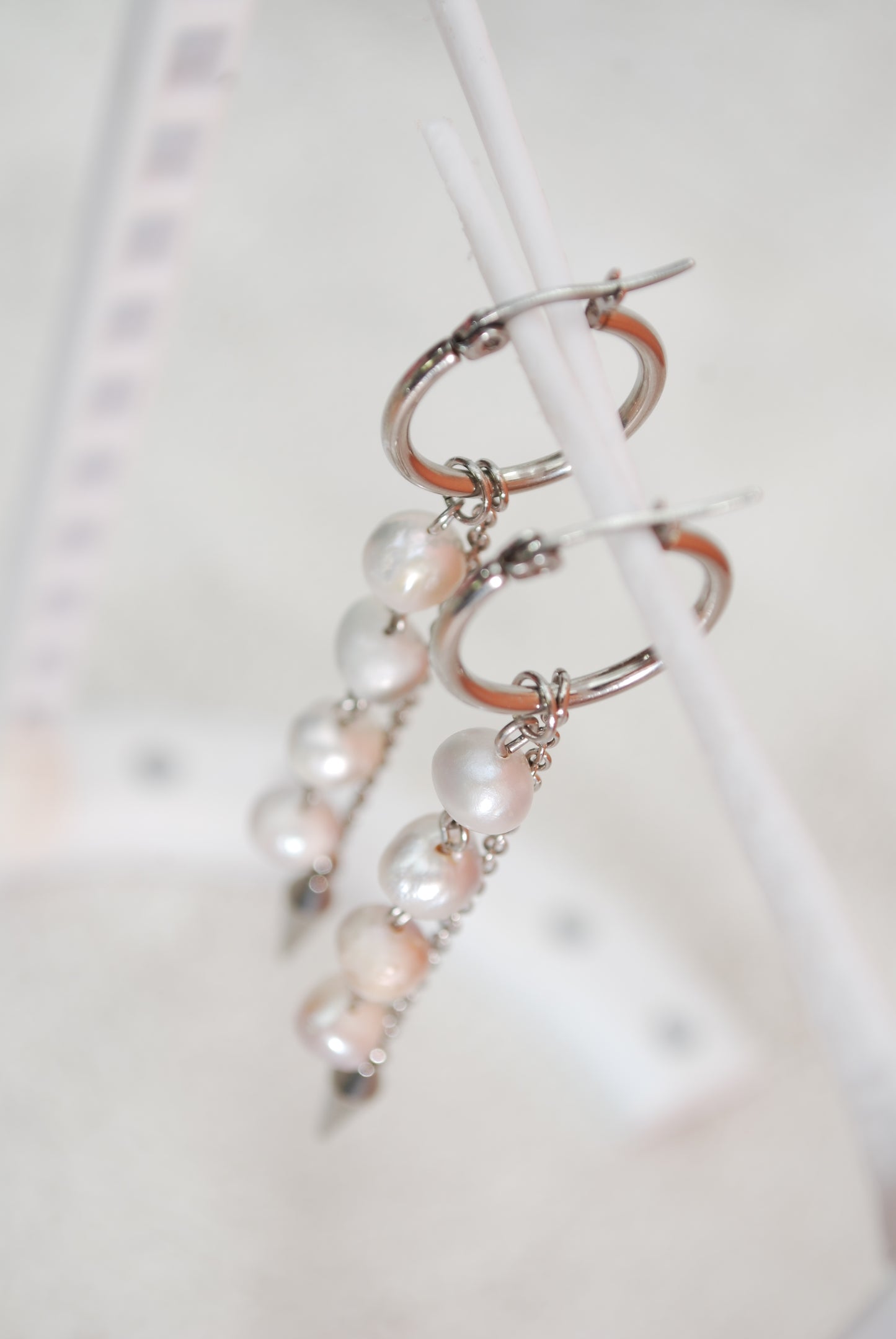 Aros con colgante de perla – joyería boho llamativa – aprox. 10 cm - 4"
