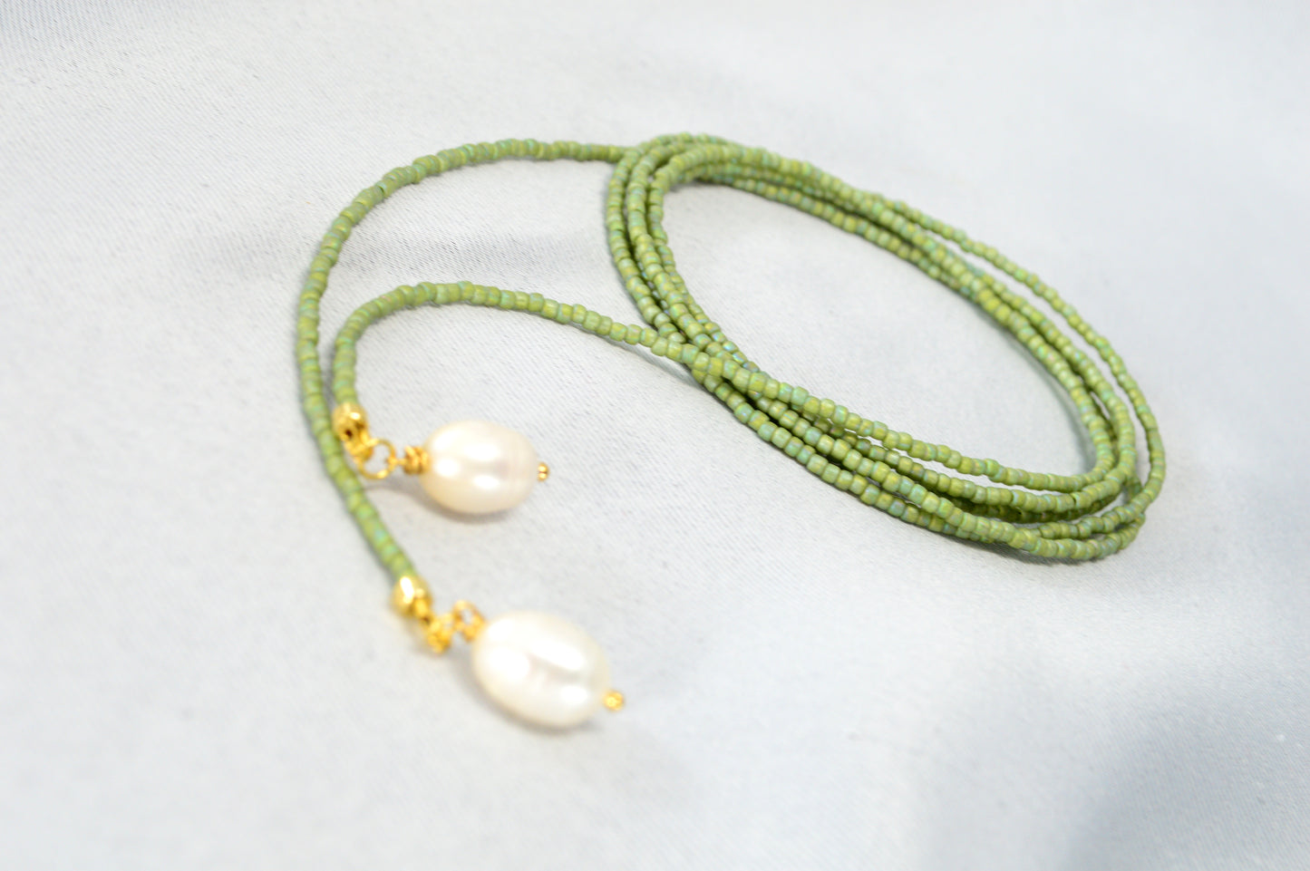 Olive Green Beaded Lariat Necklace
