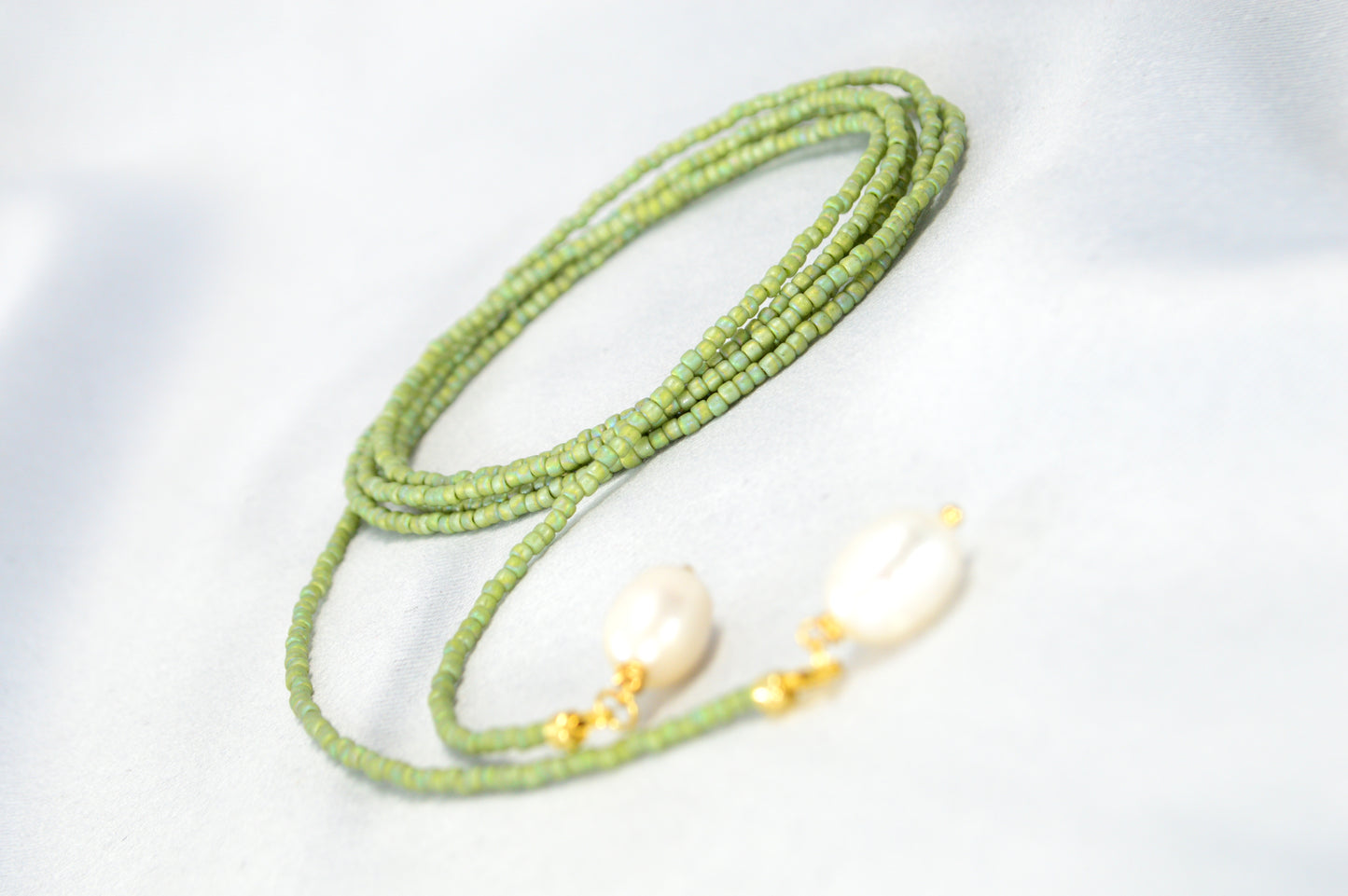 Olive Green Beaded Lariat Necklace