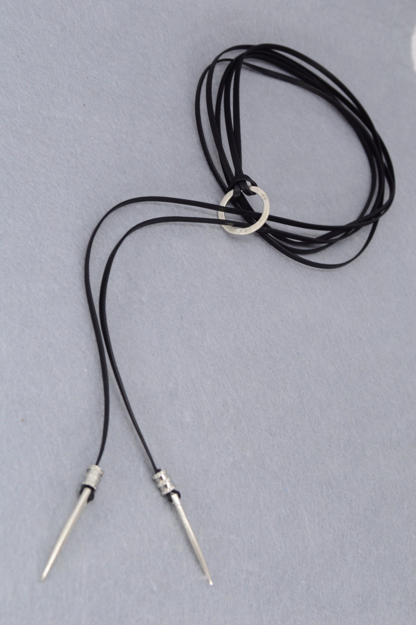 Edgy Black Leather Wrap Choker with Silver Spikes | Punk Gothic Festival Necklace