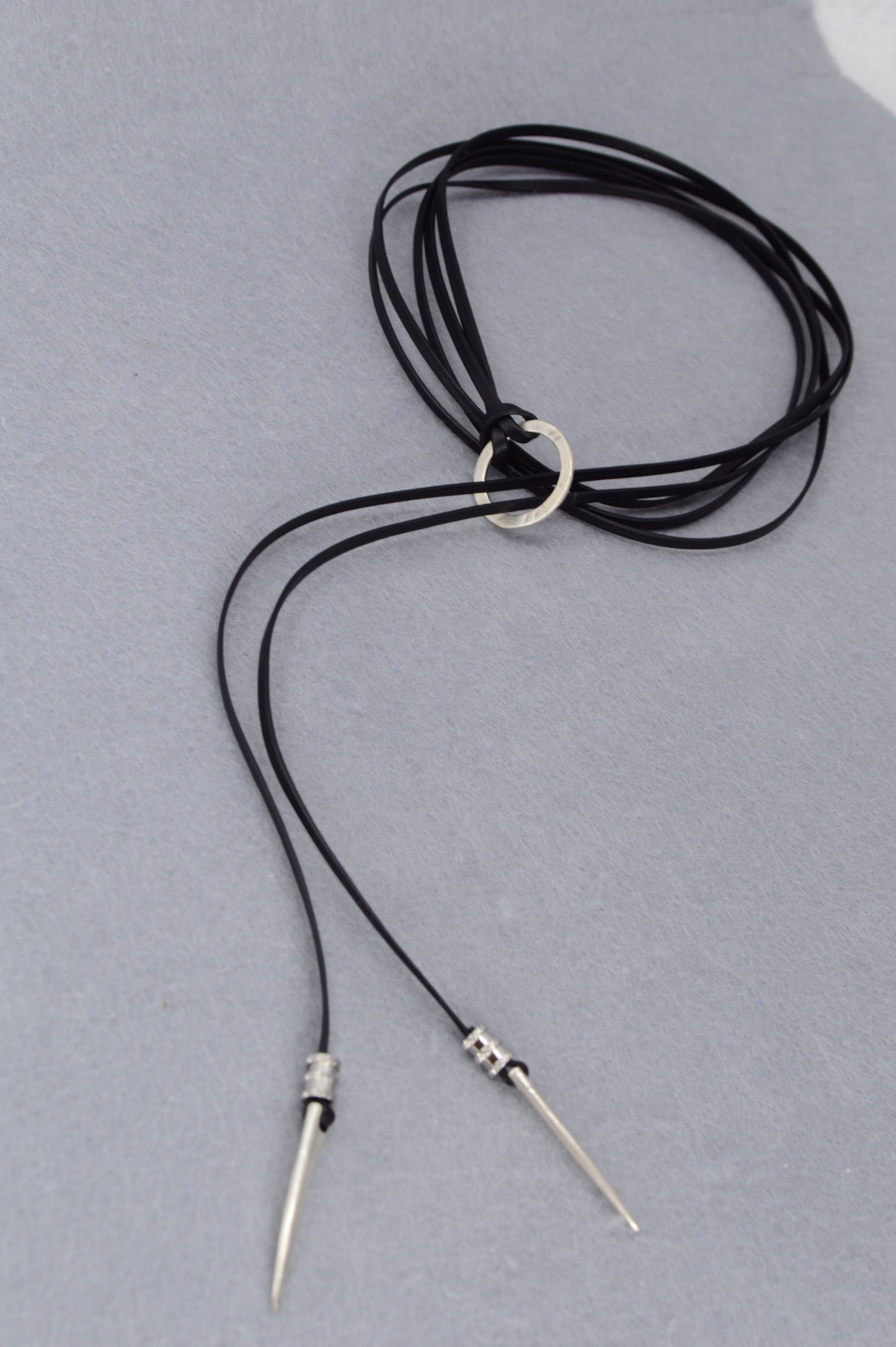 Edgy Black Leather Wrap Choker with Silver Spikes | Punk Gothic Festival Necklace