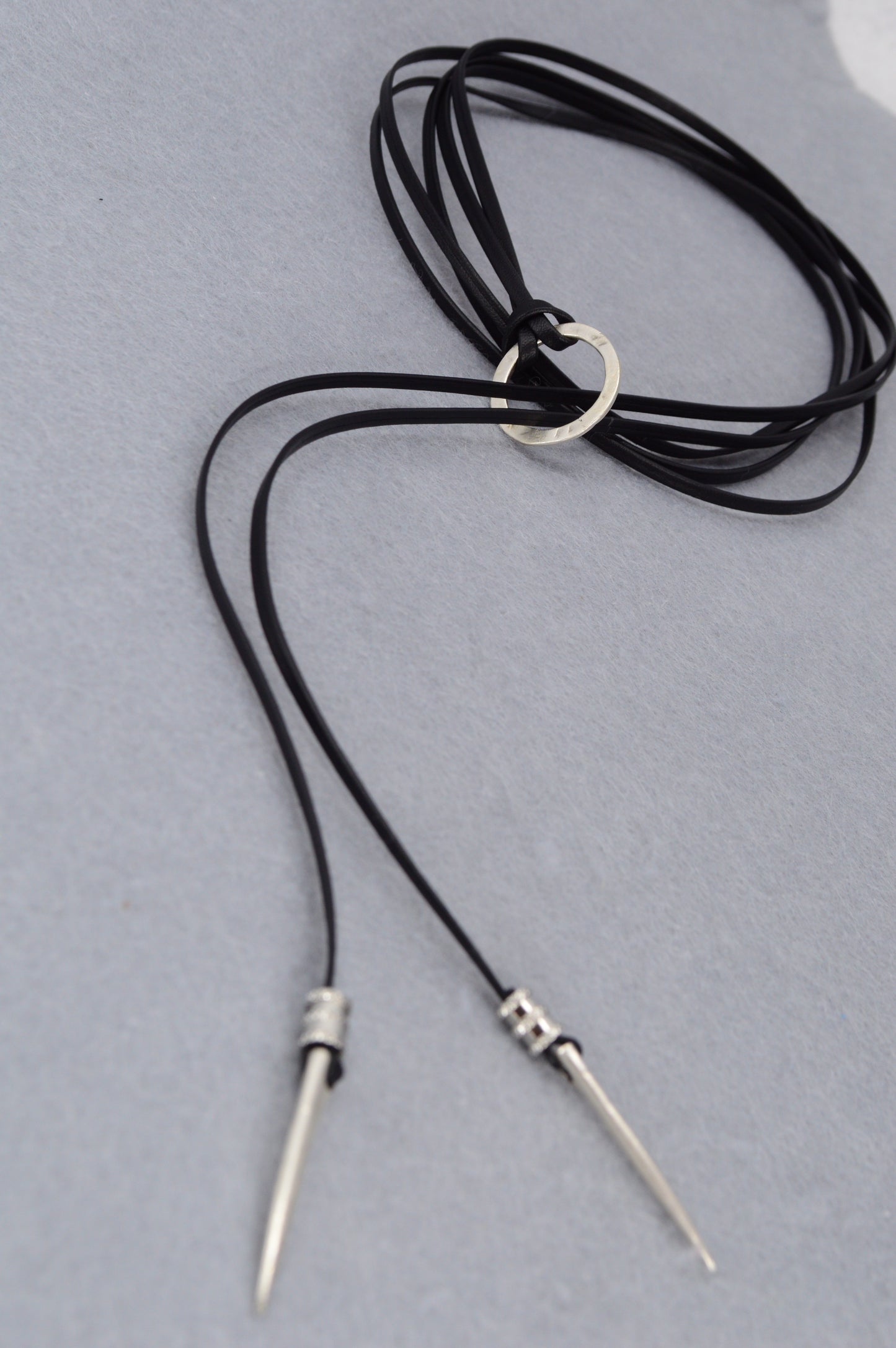 Edgy Black Leather Wrap Choker with Silver Spikes | Punk Gothic Festival Necklace