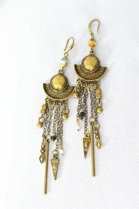 Boho Bronze Chain Statement Earrings