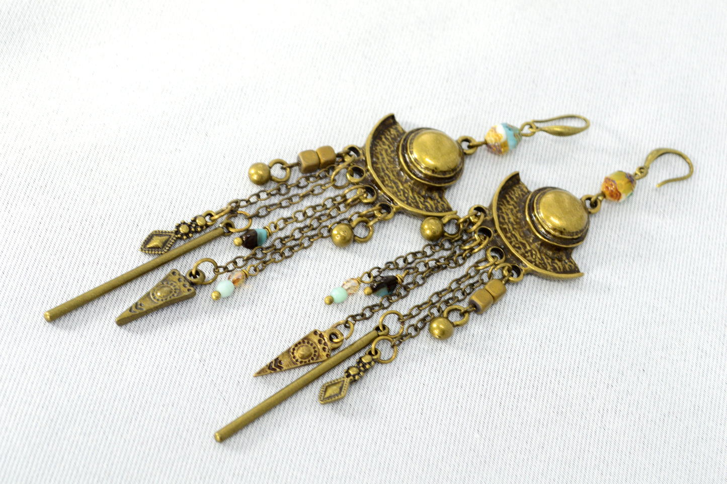 Boho Bronze Chain Statement Earrings