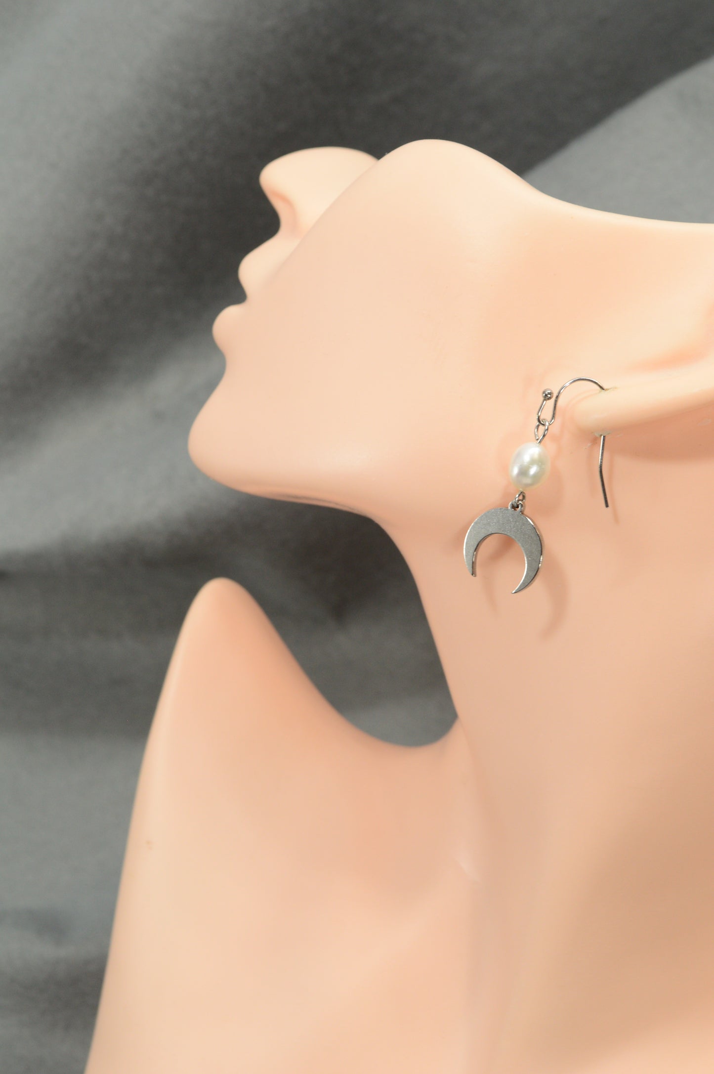 Crescent Moon Pearl Earrings – Stainless Steel Celestial Dangle