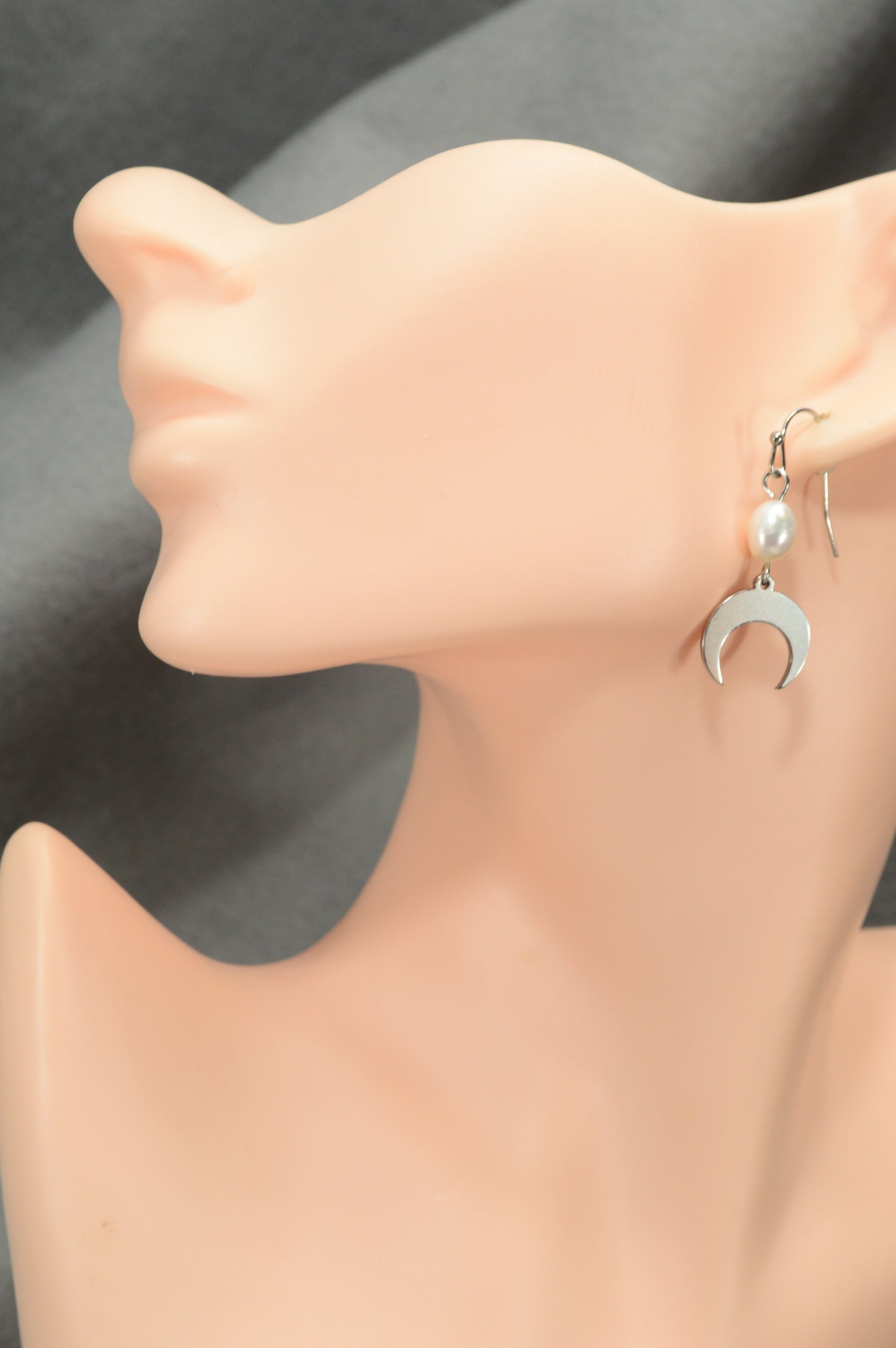 Crescent Moon Pearl Earrings – Stainless Steel Celestial Dangle