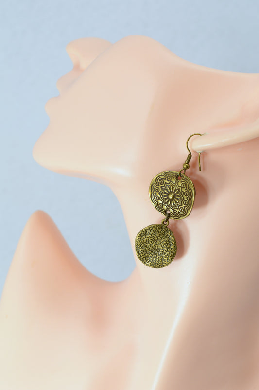 Boho Bronze Disc Dangle Earrings