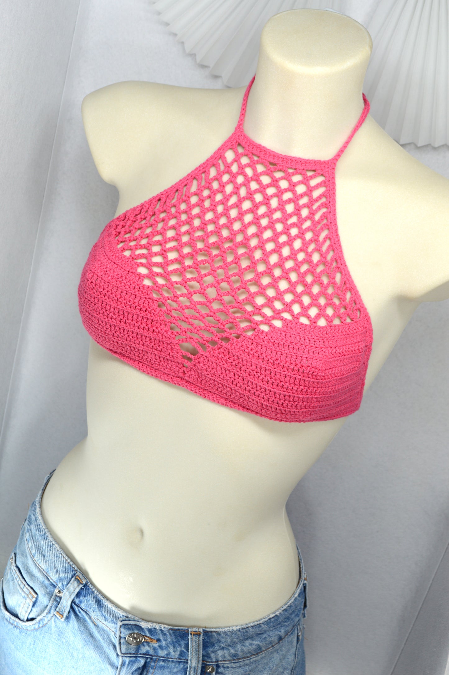 Pink Flame Boho Crochet Halter