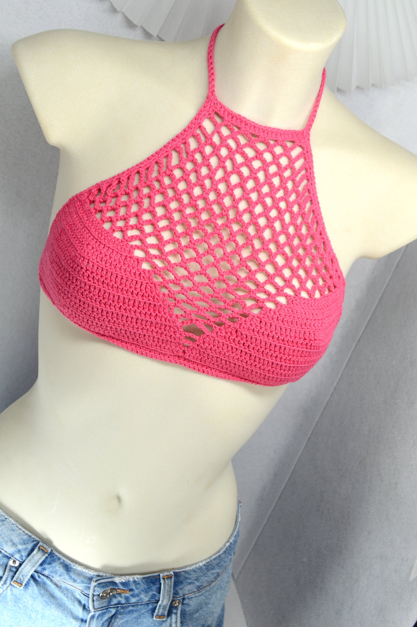Pink Flame Boho Crochet Halter
