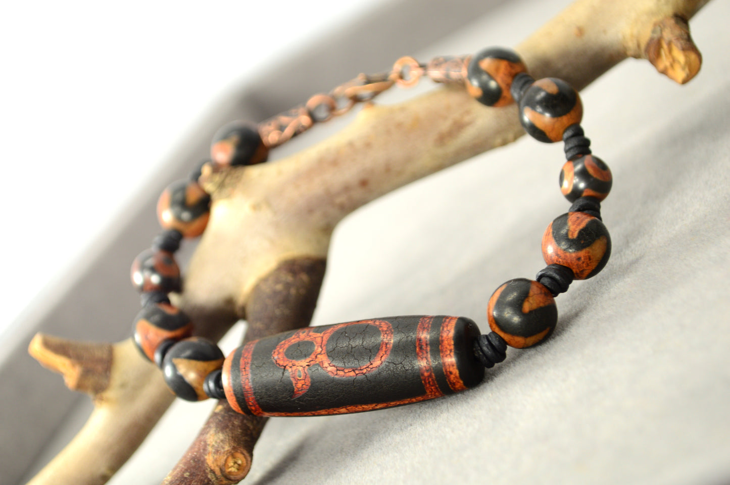Bracelet Tribal en Perles Dzi Noires