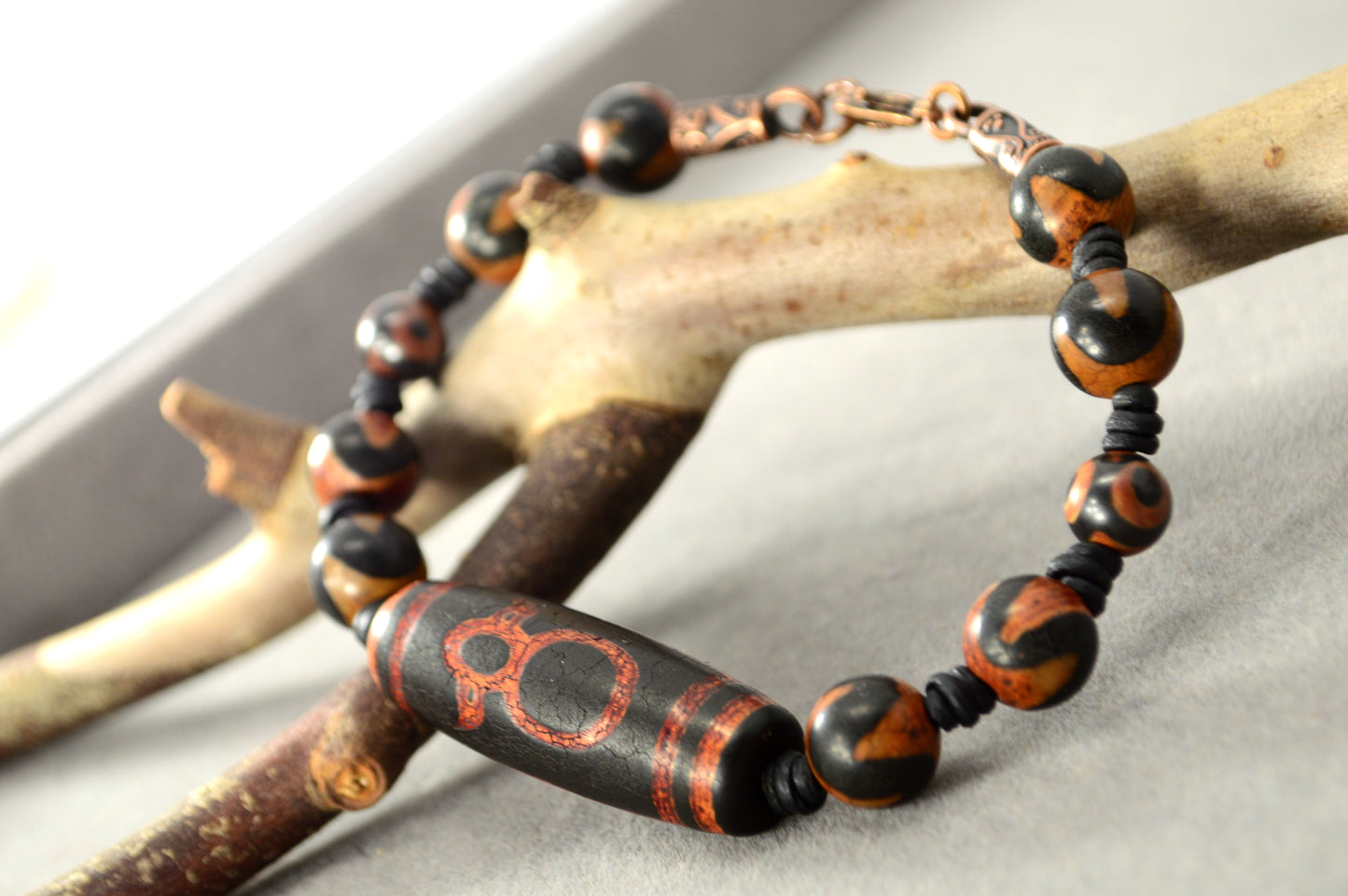 Bracelet Tribal en Perles Dzi Noires