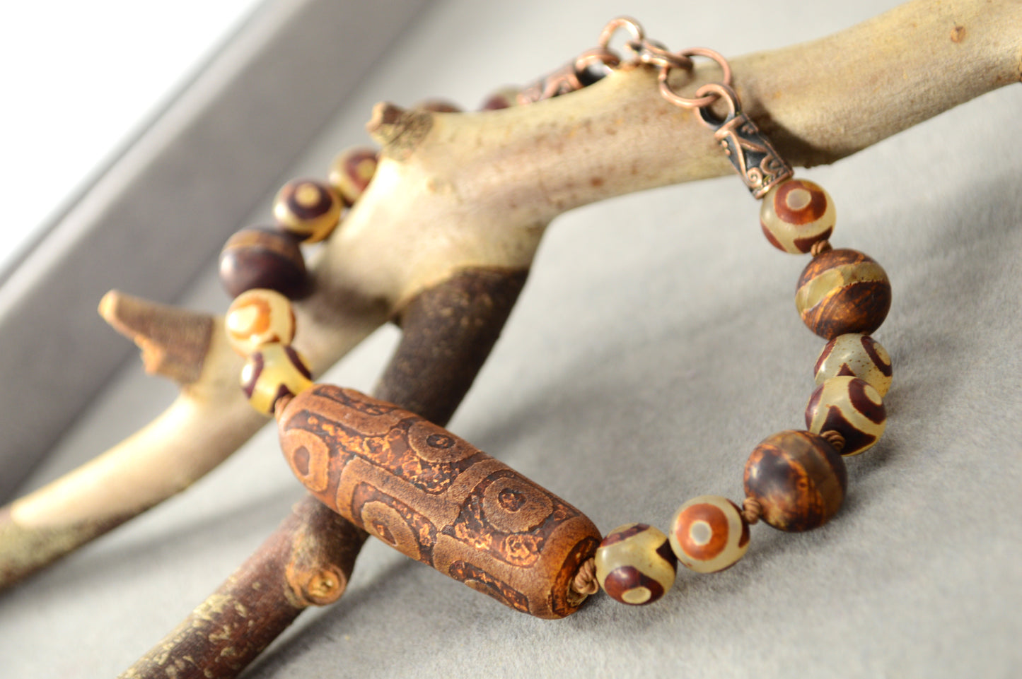 Dzi Bead Tribal Bracelet in Earth Tones