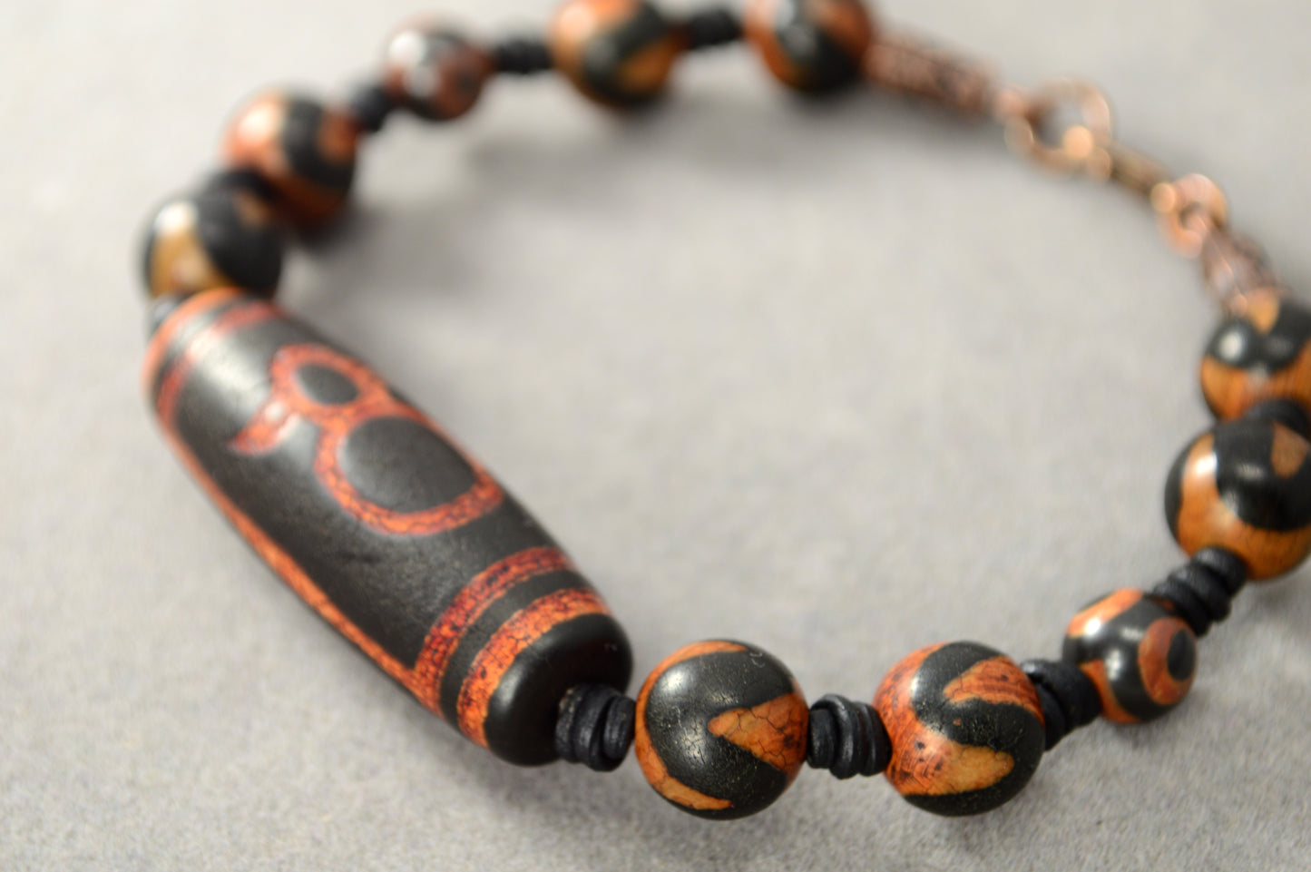 Bracelet Tribal en Perles Dzi Noires