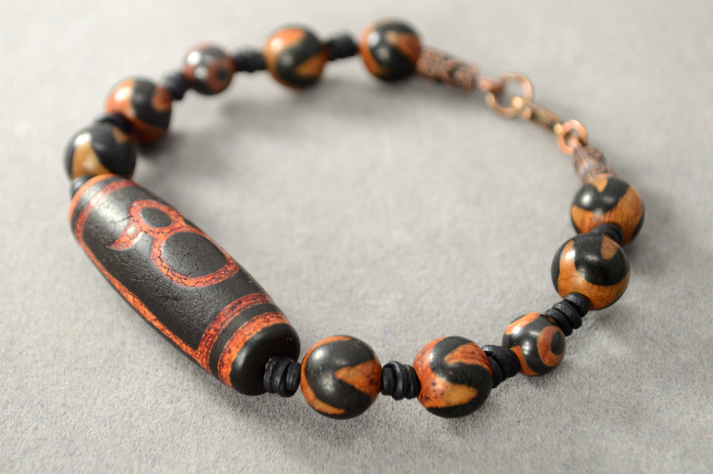 Bracelet Tribal en Perles Dzi Noires