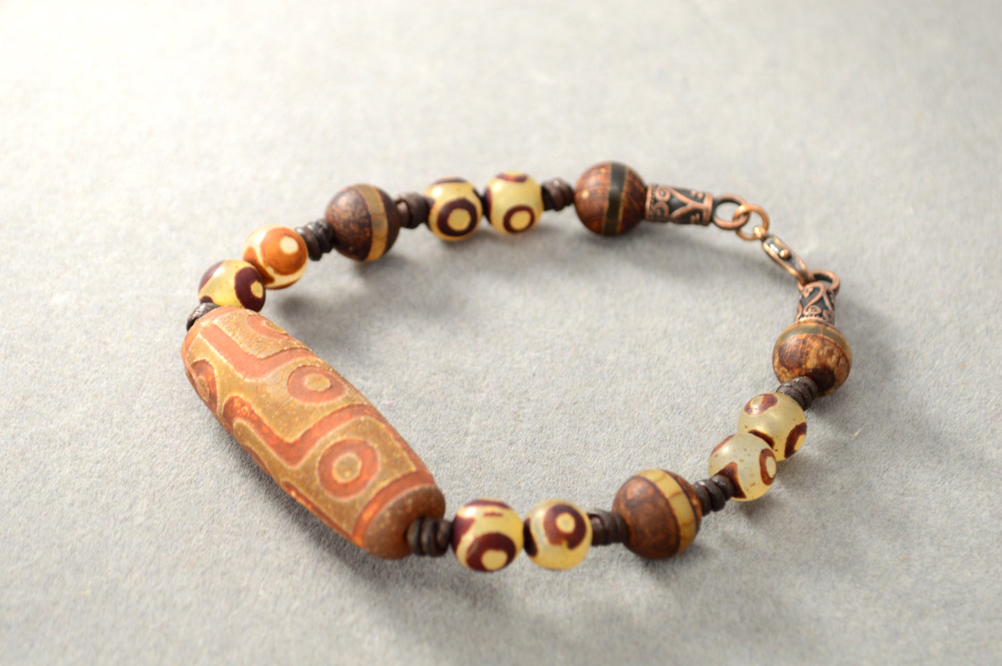Brown Dzi Bead Tribal Bracelet