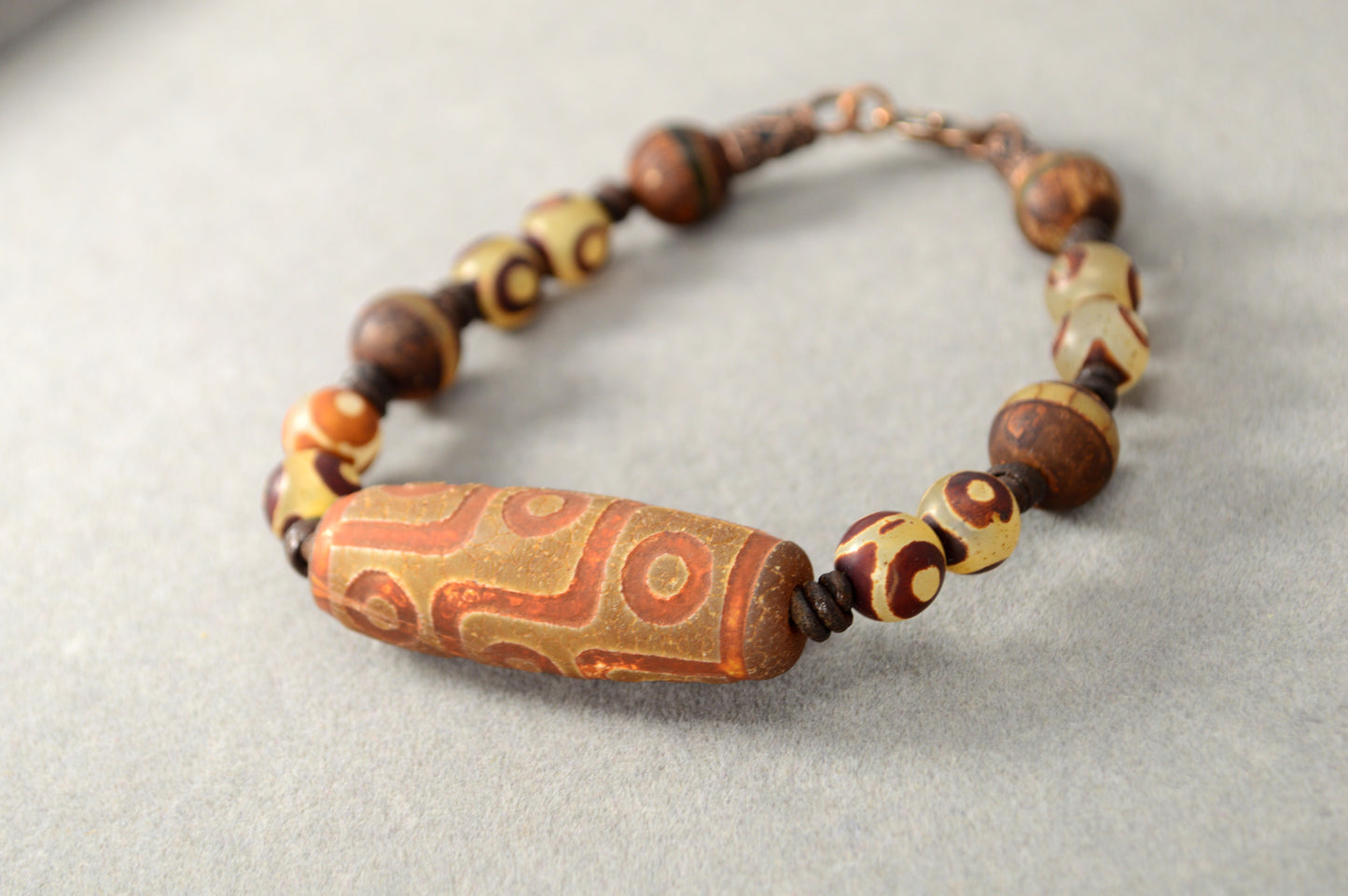Brown Dzi Bead Tribal Bracelet