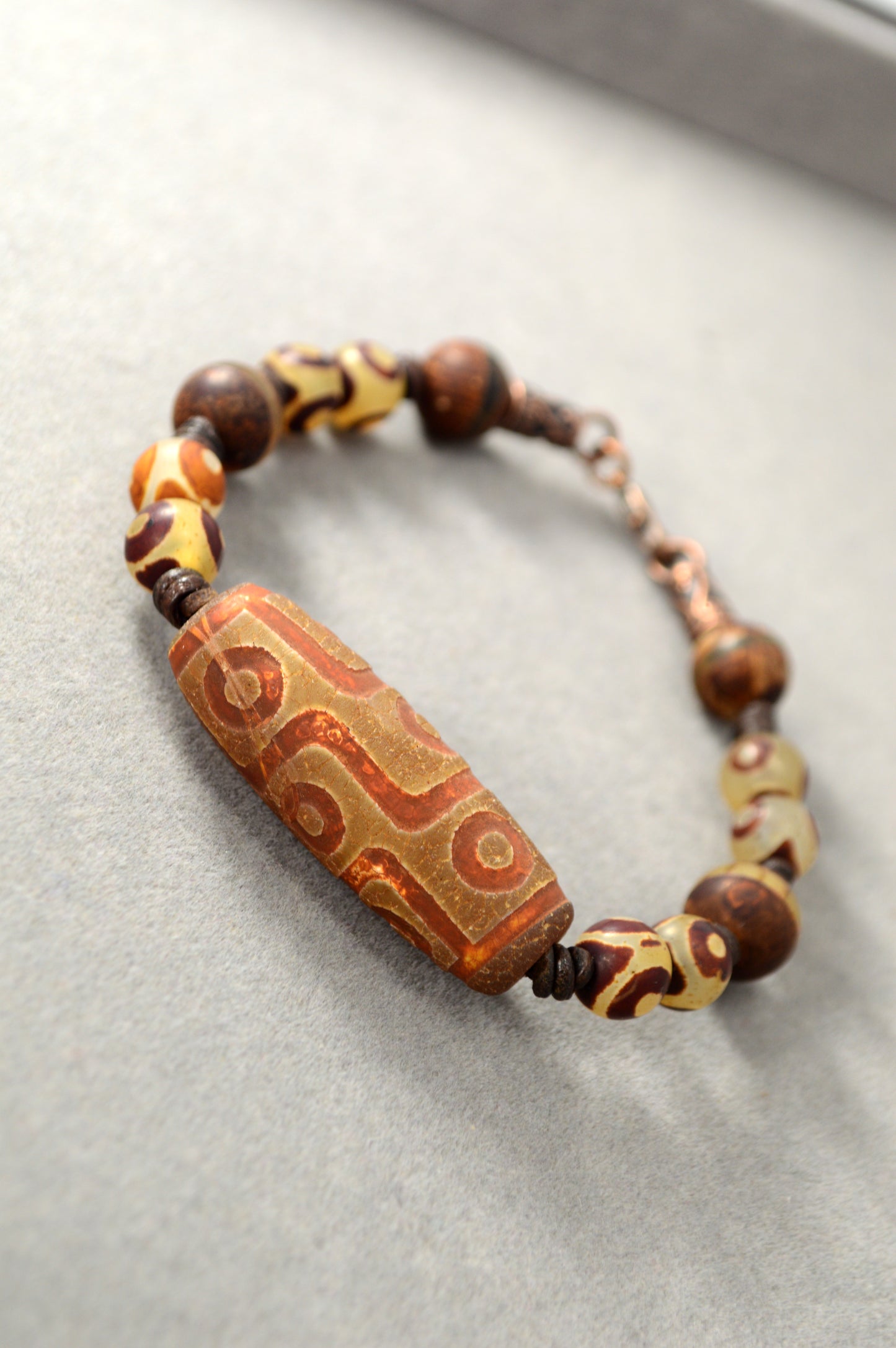 Brown Dzi Bead Tribal Bracelet