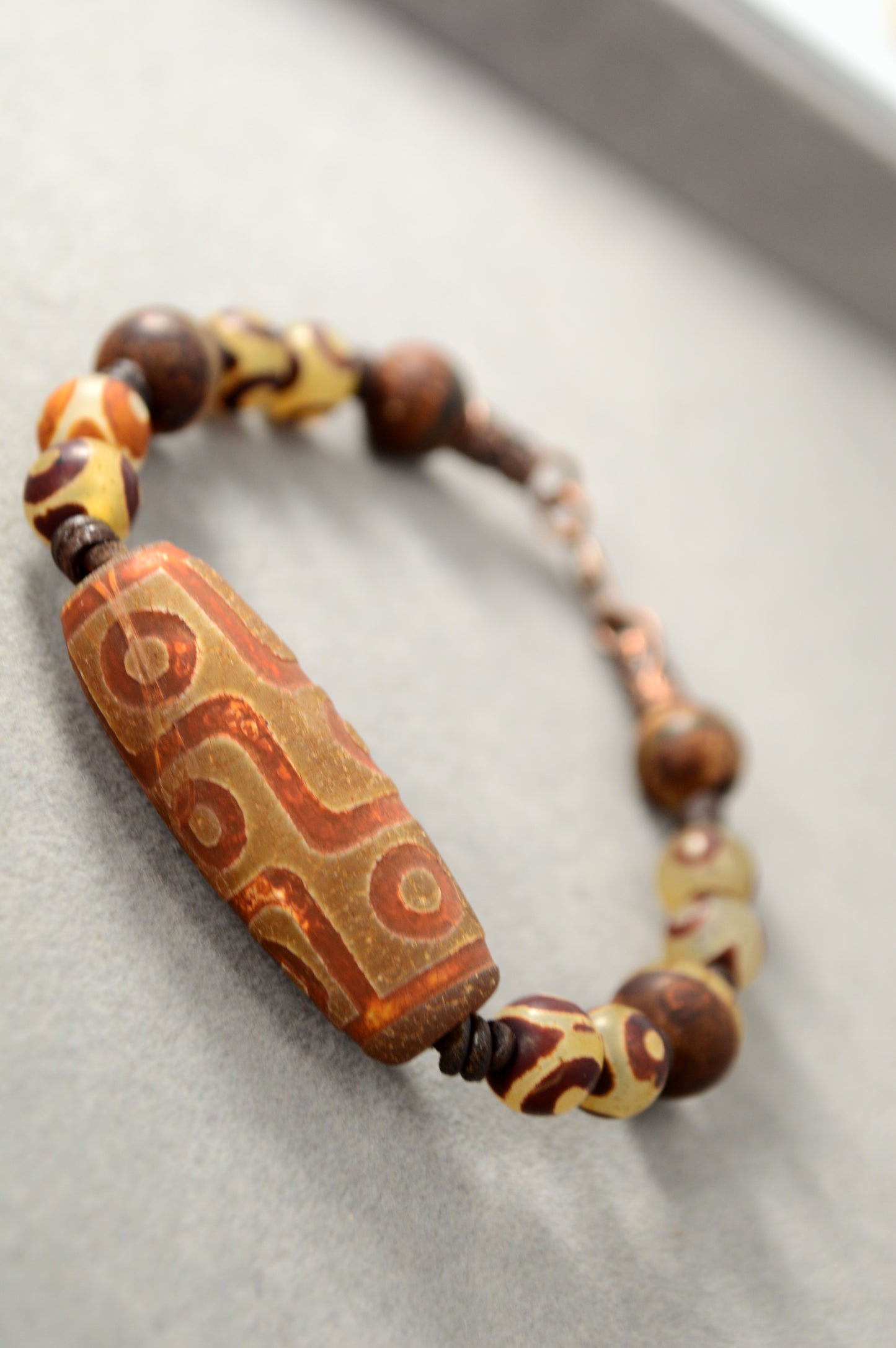 Brown Dzi Bead Tribal Bracelet