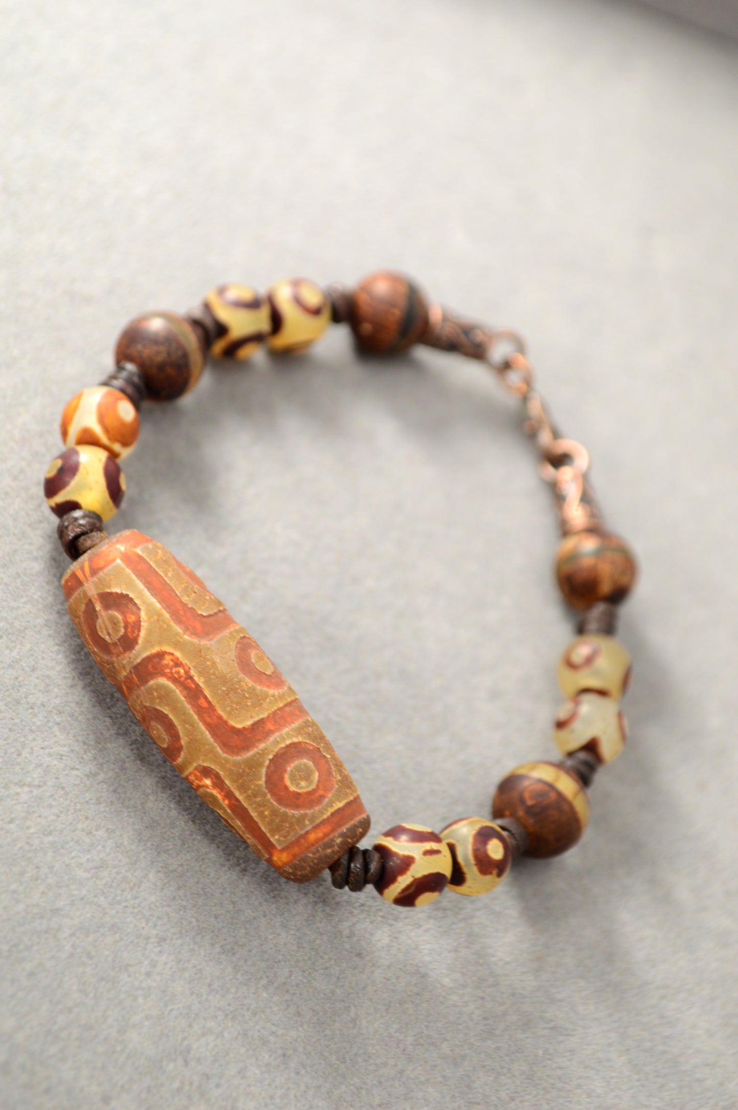 Brown Dzi Bead Tribal Bracelet