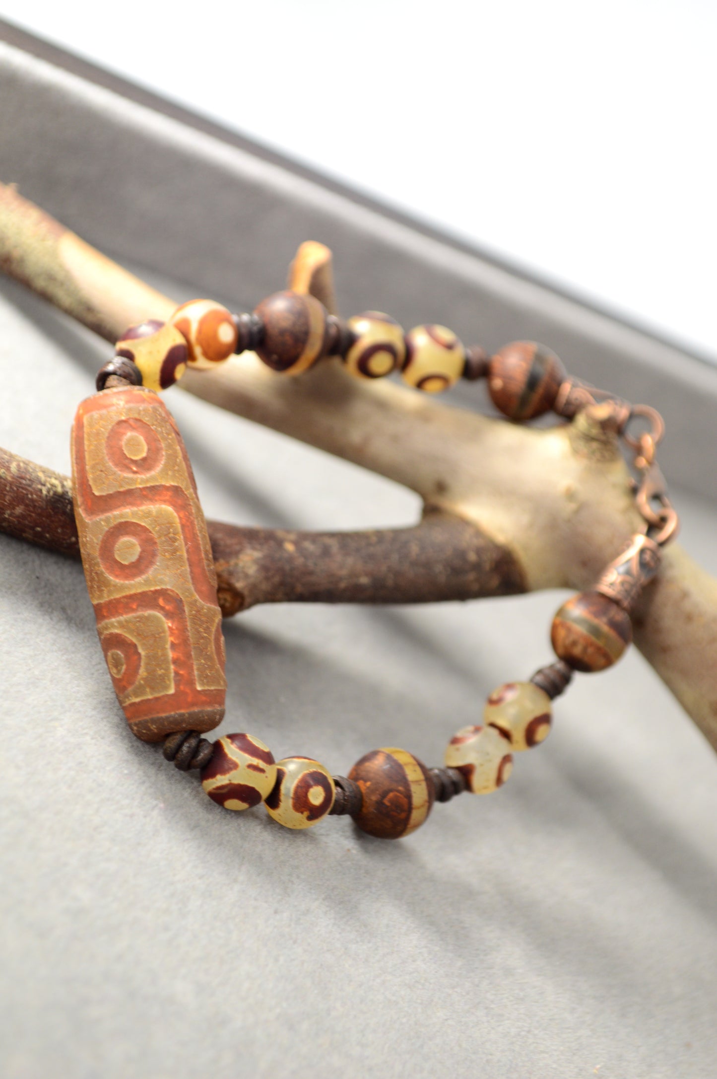 Brown Dzi Bead Tribal Bracelet