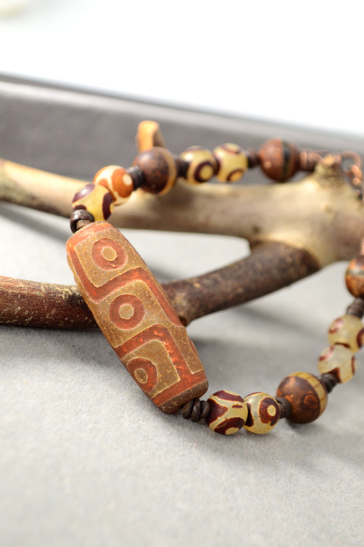 Brown Dzi Bead Tribal Bracelet