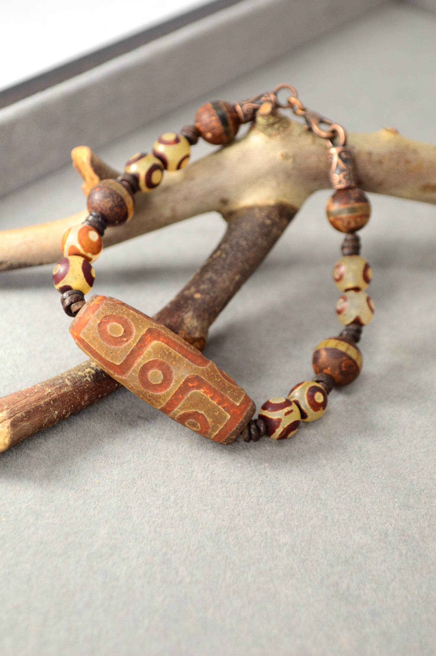 Brown Dzi Bead Tribal Bracelet