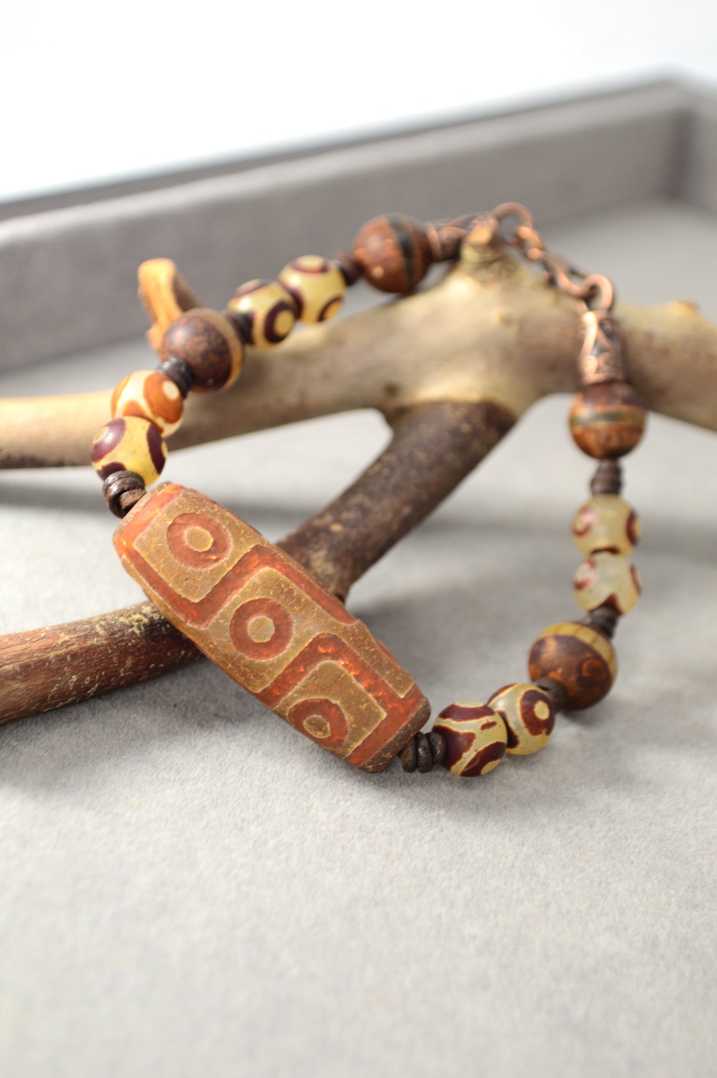 Brown Dzi Bead Tribal Bracelet