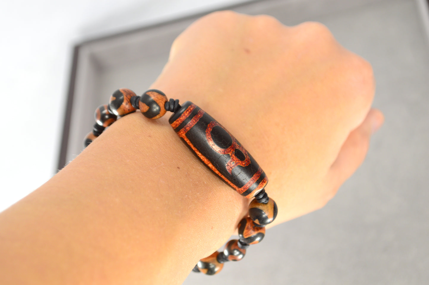 Bracelet Tribal en Perles Dzi Noires