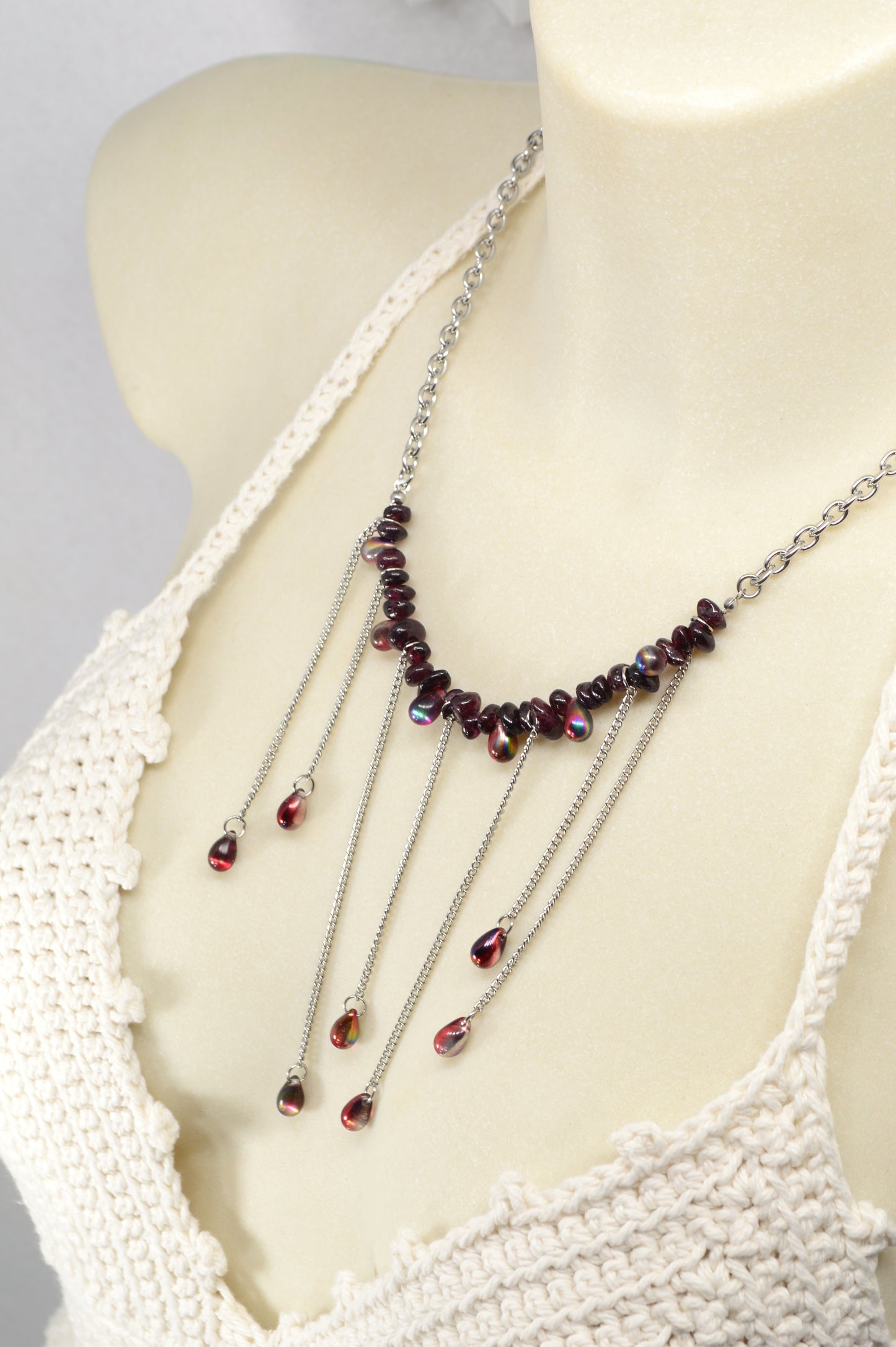 Garnet Fringe Chain Statement Necklace