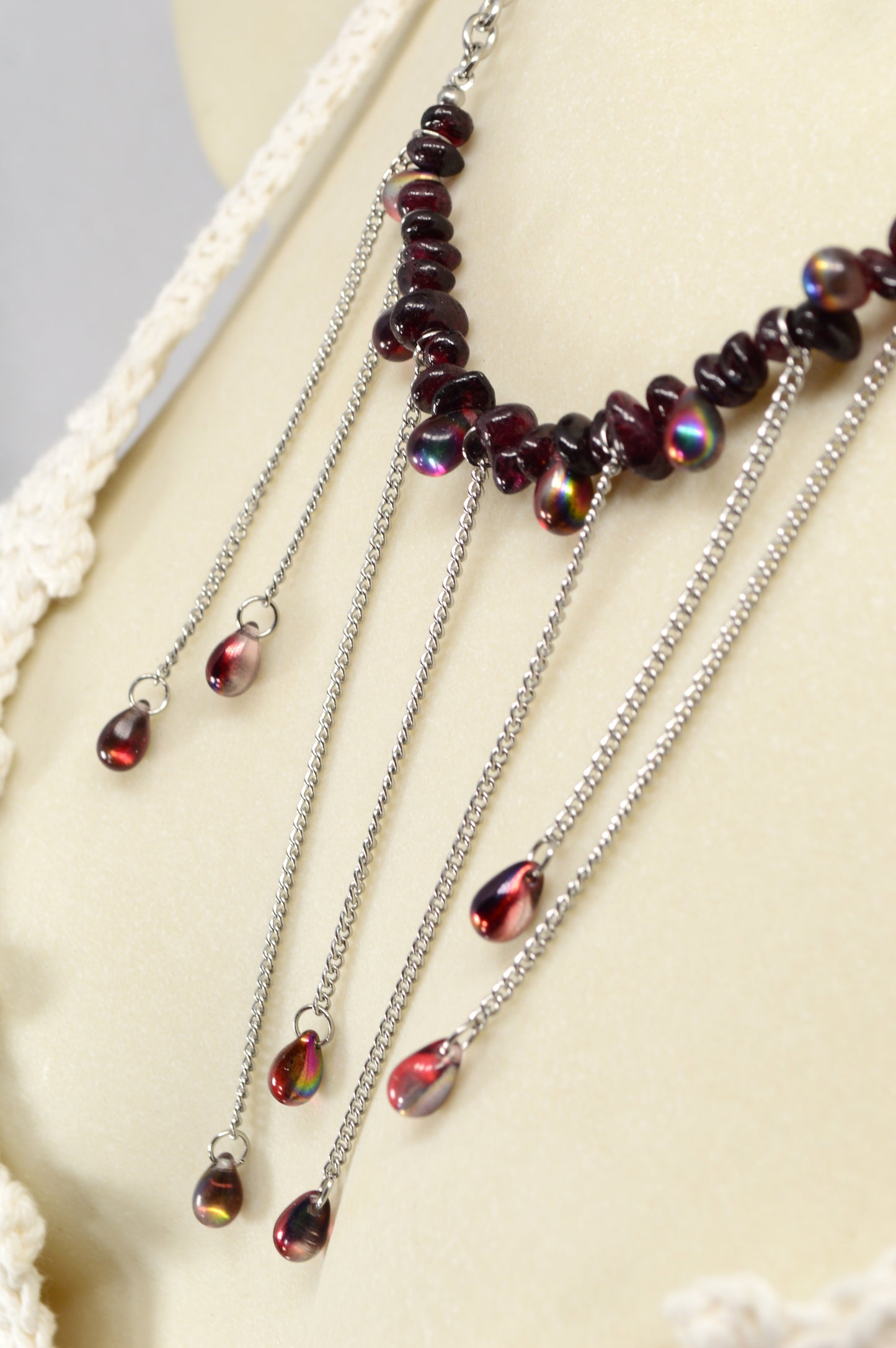 Garnet Fringe Chain Statement Necklace