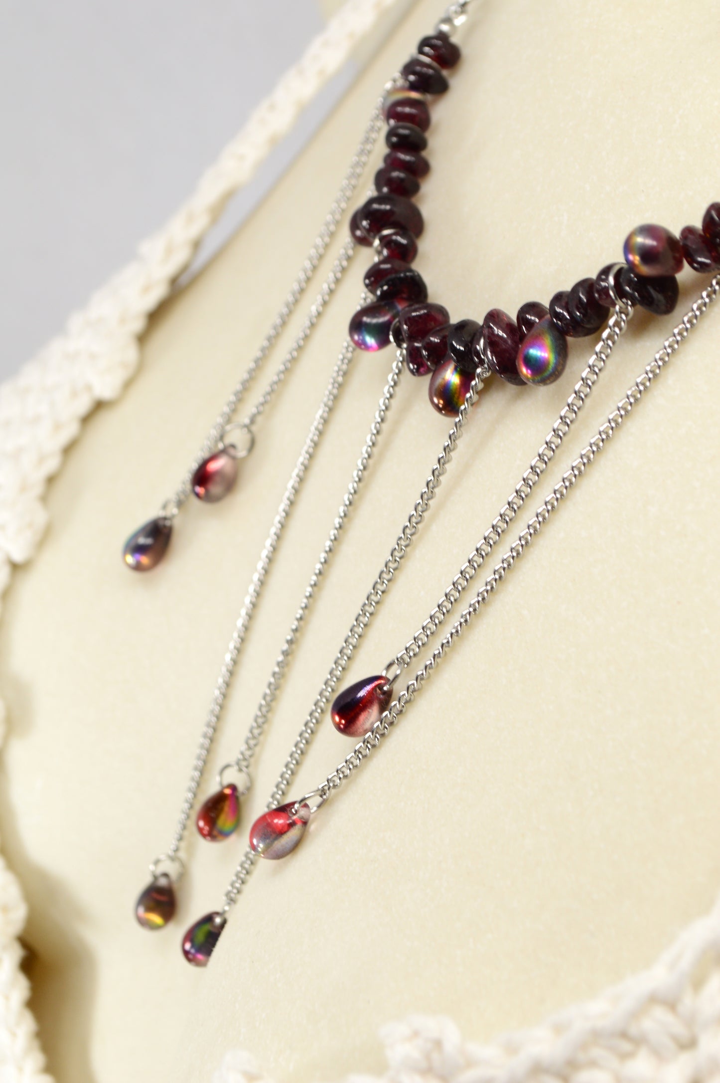 Garnet Fringe Chain Statement Necklace