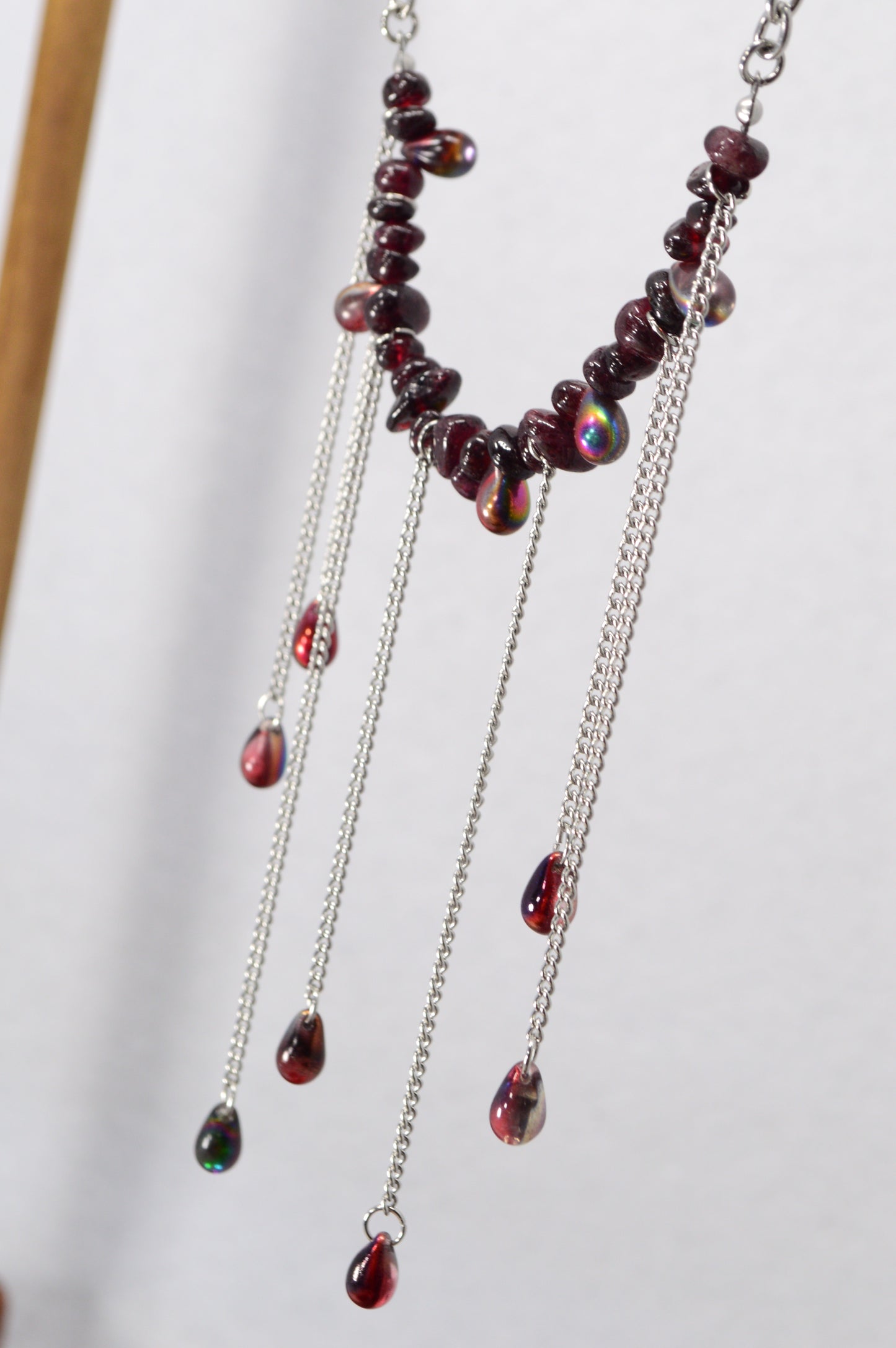 Garnet Fringe Chain Statement Necklace