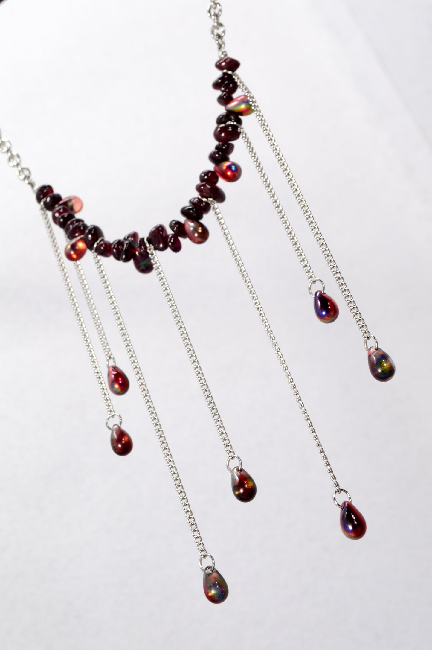 Garnet Fringe Chain Statement Necklace