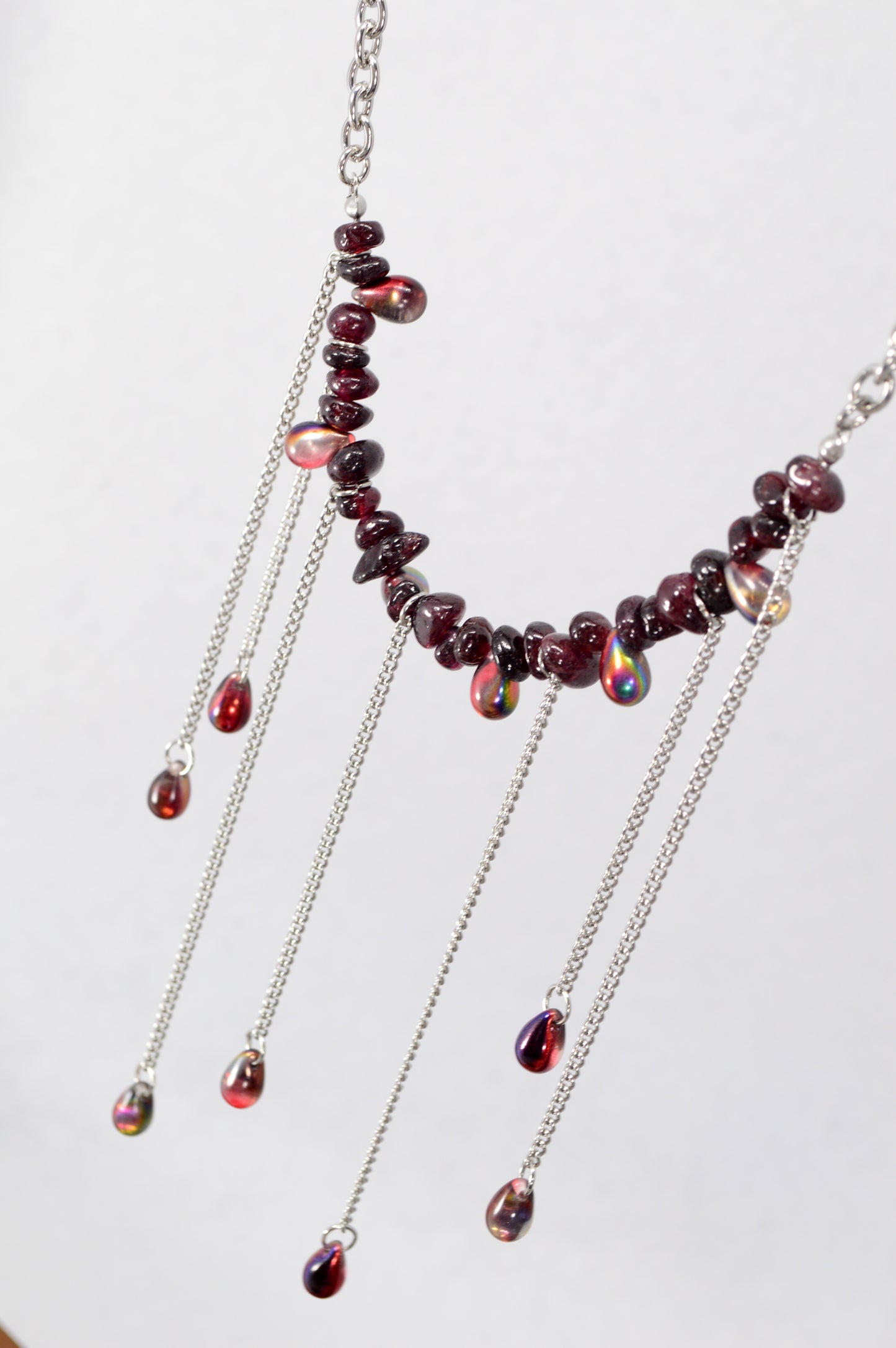 Garnet Fringe Chain Statement Necklace