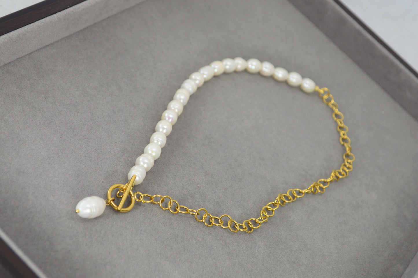 Gold Pearl Toggle Statement Necklace