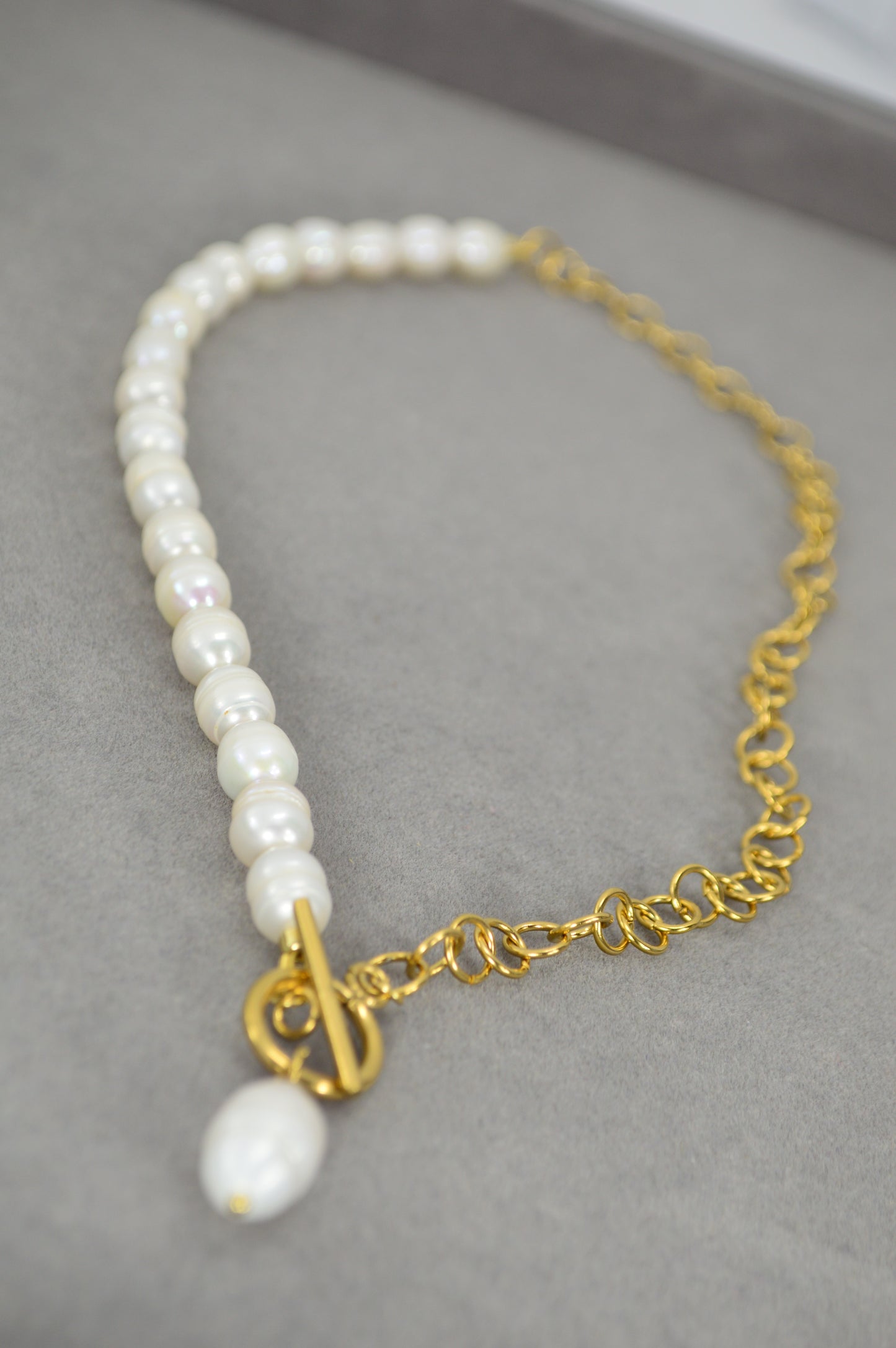 Gold Pearl Toggle Statement Necklace